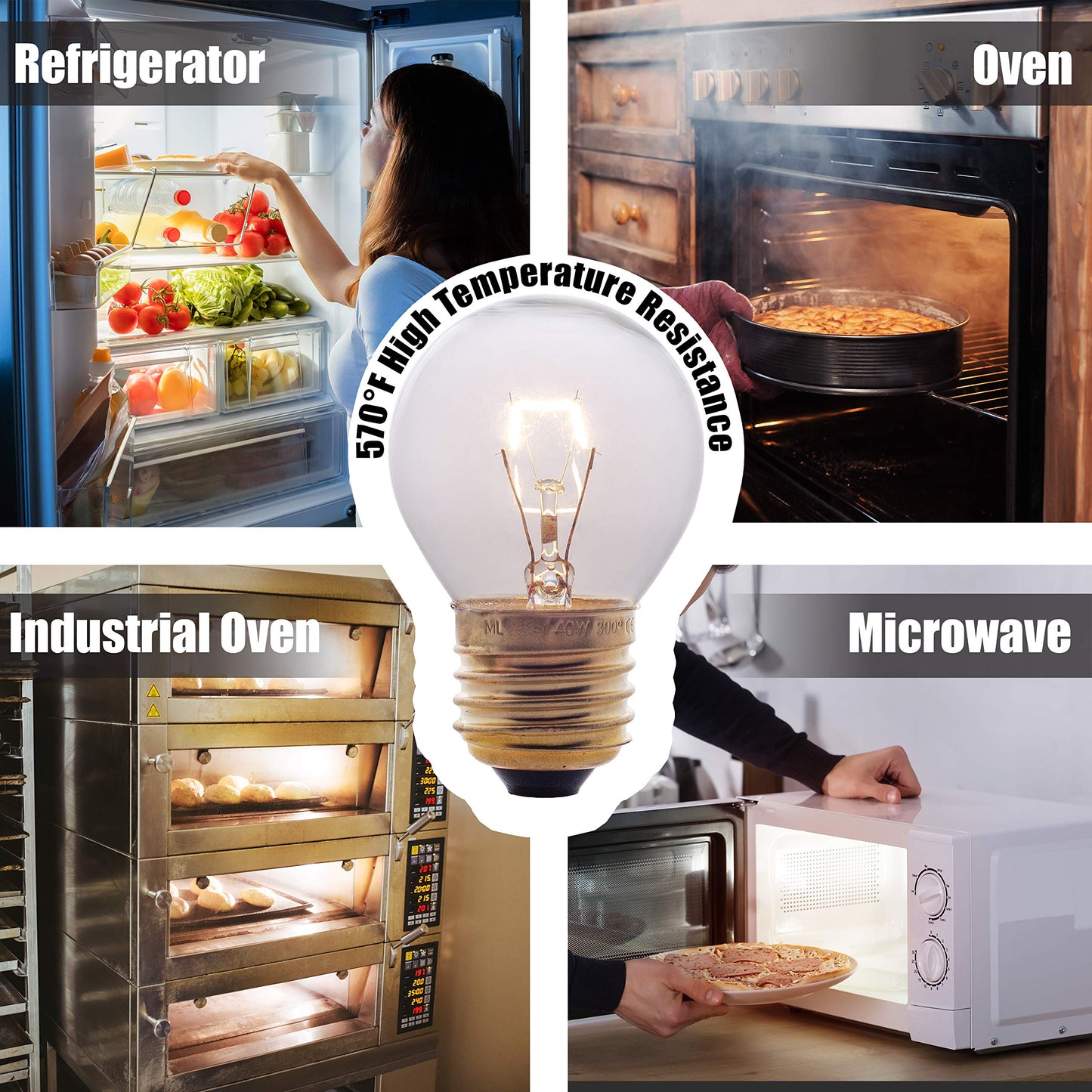 SouLight Oven Light Bulb – 40 Watt Appliance Replacement Bulbs for Oven, Stove, Refrigerator, Microwave. Incandescent - High Temp G45 E26/E27 Socket -Warm White - 400 Lumens - Clear.2 Pack