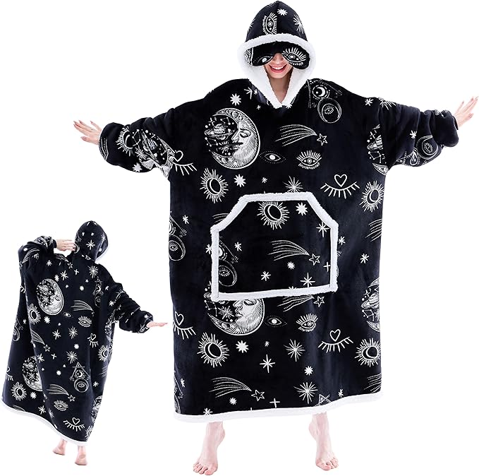 IFNOW Wearable Blanket Hoodie, Oversized Sherpa Fleece Hooded Sweatshirt with Eye Mask for Adult, Gifts for Women Men