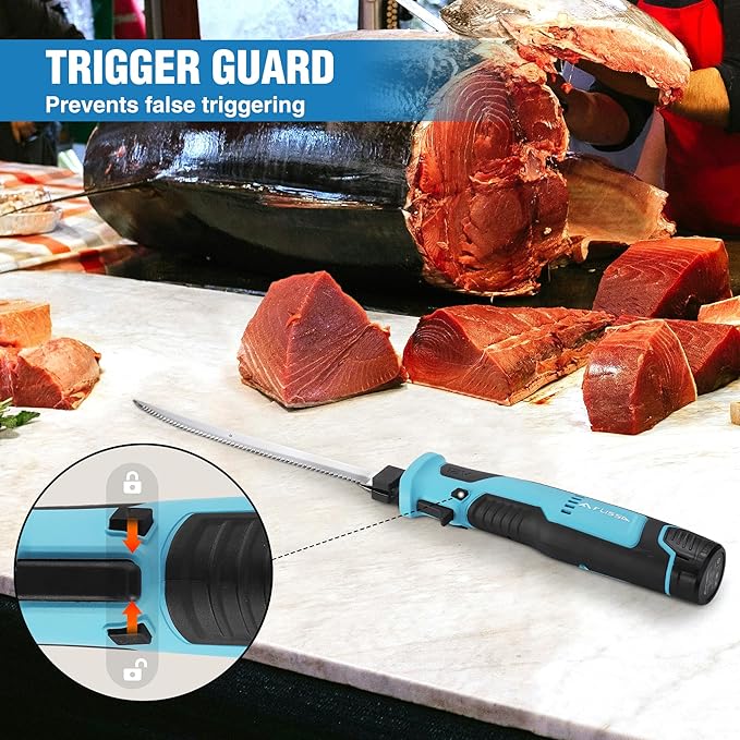 FLISSA Cordless Electric Fillet Knife for Fish with 8" and 10" Stainless Steel Blades, 12V Rechargeable Electric Knife with Non-Slip Handle, 2 Packs Long Lasting Lithium-ion Battery, Portable Carry Case