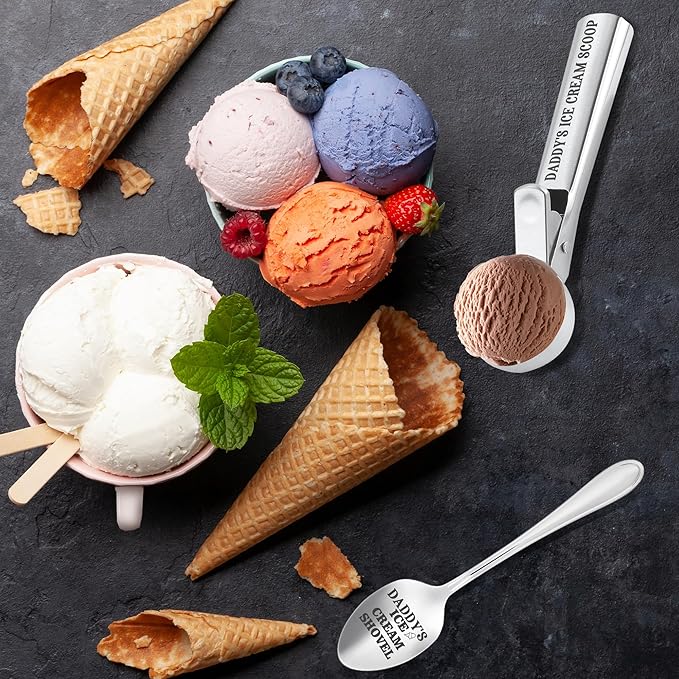 Christmas Daddy Gifts, Gifts for Dad from Daughter, Daddy's Ice Cream Bowl Scoop Shovel Spoon Set, Dad Ice Cream Birthday Present for Him Man