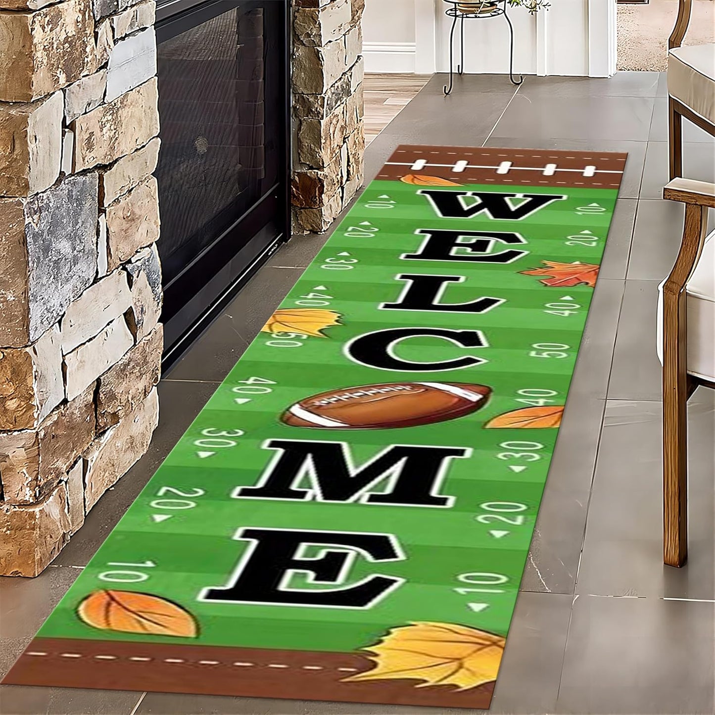 Autumn Welcome Entrance Rug, 2x6ft, American Rugby Carpet for Entryway, Cozy Soft Home Decor Kids Rugs, Foldable Washable Breathable Anti-Slip Rug for Front Door Dining Room