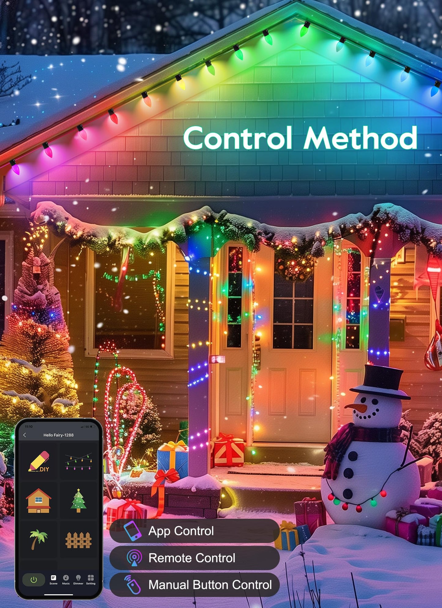 Brightown C9 LED Christmas Lights, 100 RGB Smart Lights, 66 Ft, Waterproof, Music Sync, Model BMSL47