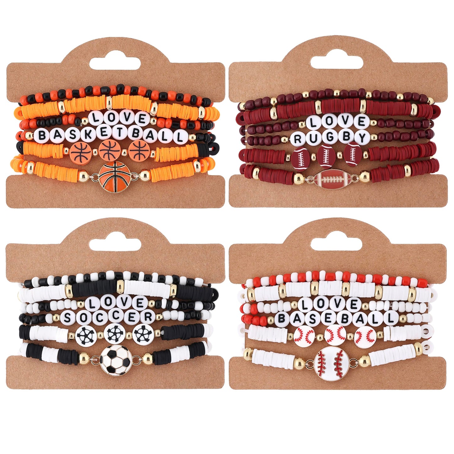 Taouzi Sports Party Favors Bracelets Soccer Football Baseball Basketball Beaded Bracelets for Women Inspirational Sports Theme B