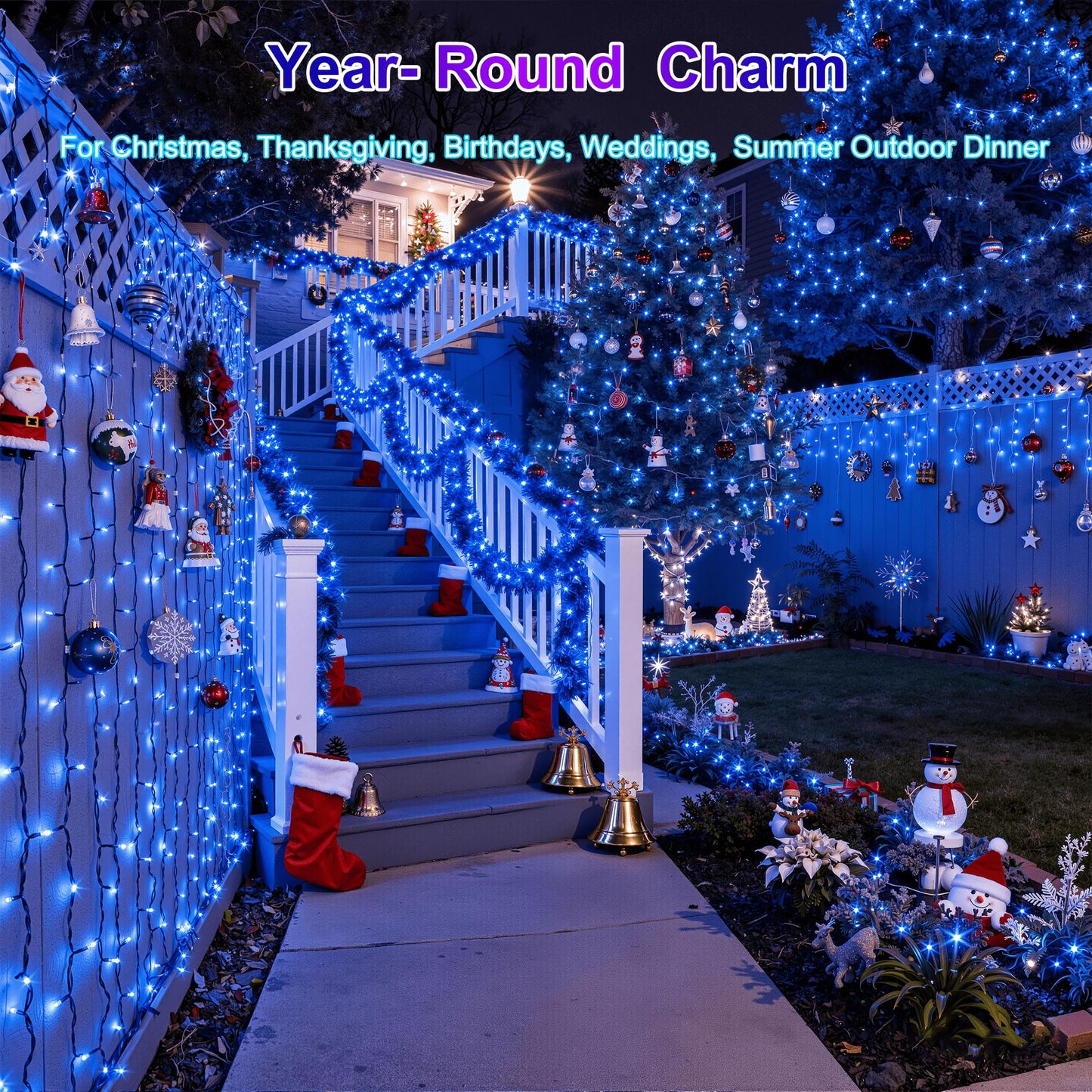 Xikengshq 1500Led Christmas Lights Outdoor Use  470Ft 12 Modes Blue Led String Lights With Timer Dimmable  Waterproof Christmas Tree Lights For Xmas Patio Yard Fence Balcony Garden Party Decor Blue