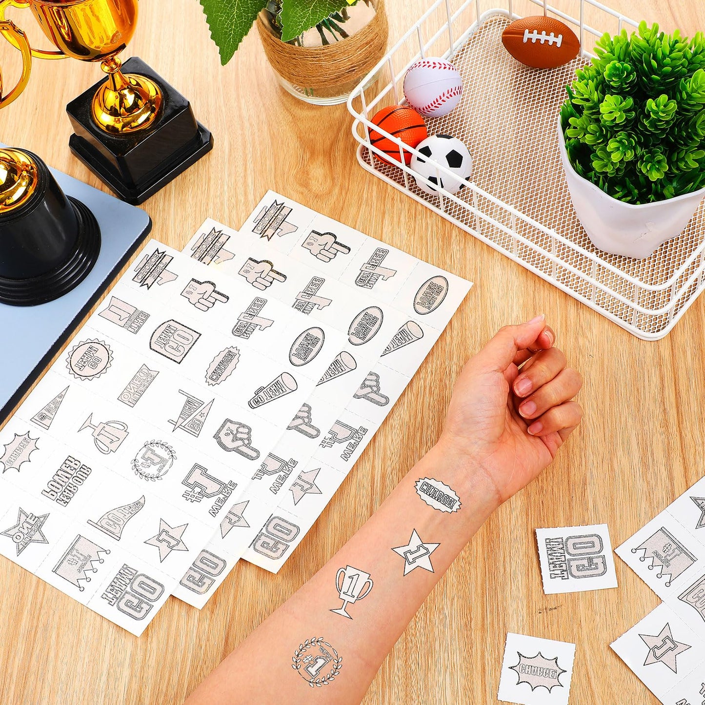 Landhoow 240 Pcs White Team Spirit Tattoos Temporary Glitter Go Team Tattoos Football Temporary Stickers Party Costume Accessory