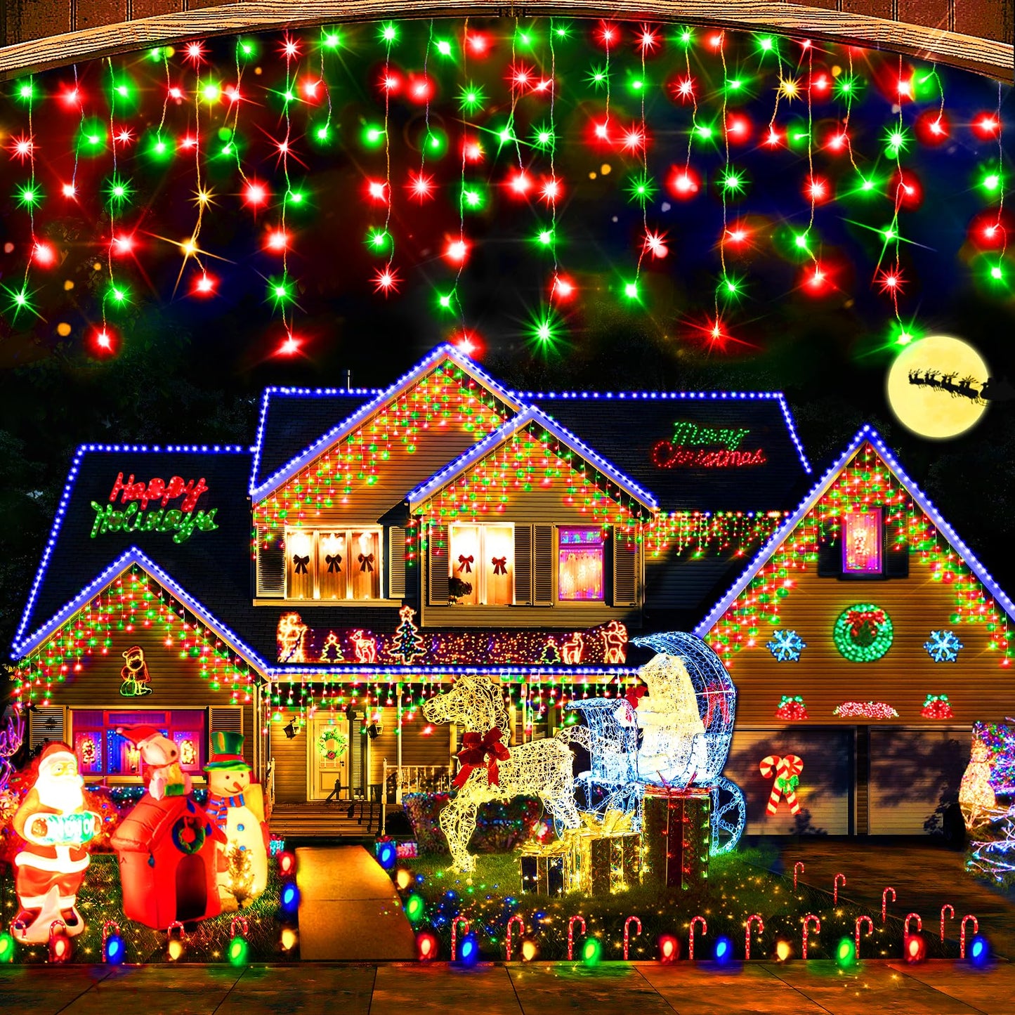 Hezbjiti Christmas Lights - 1600 LED 164FT Rain Drop Fairy String Curtain Lights, Red+Green, 8 Modes, Indoor/Outdoor Decor