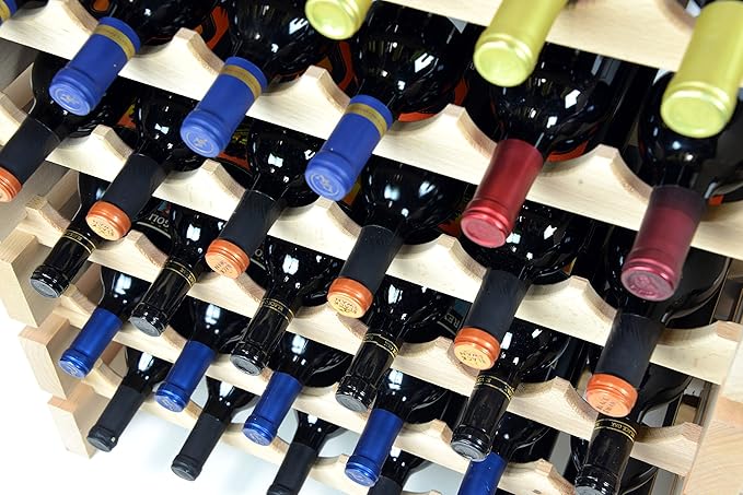 sfDisplay.com,LLC. Modular Wine Rack Beechwood 32-96 Bottle Capacity 8 Bottles Across up to 12 Rows Newest Improved Model (80 Bottles - 10 Rows)