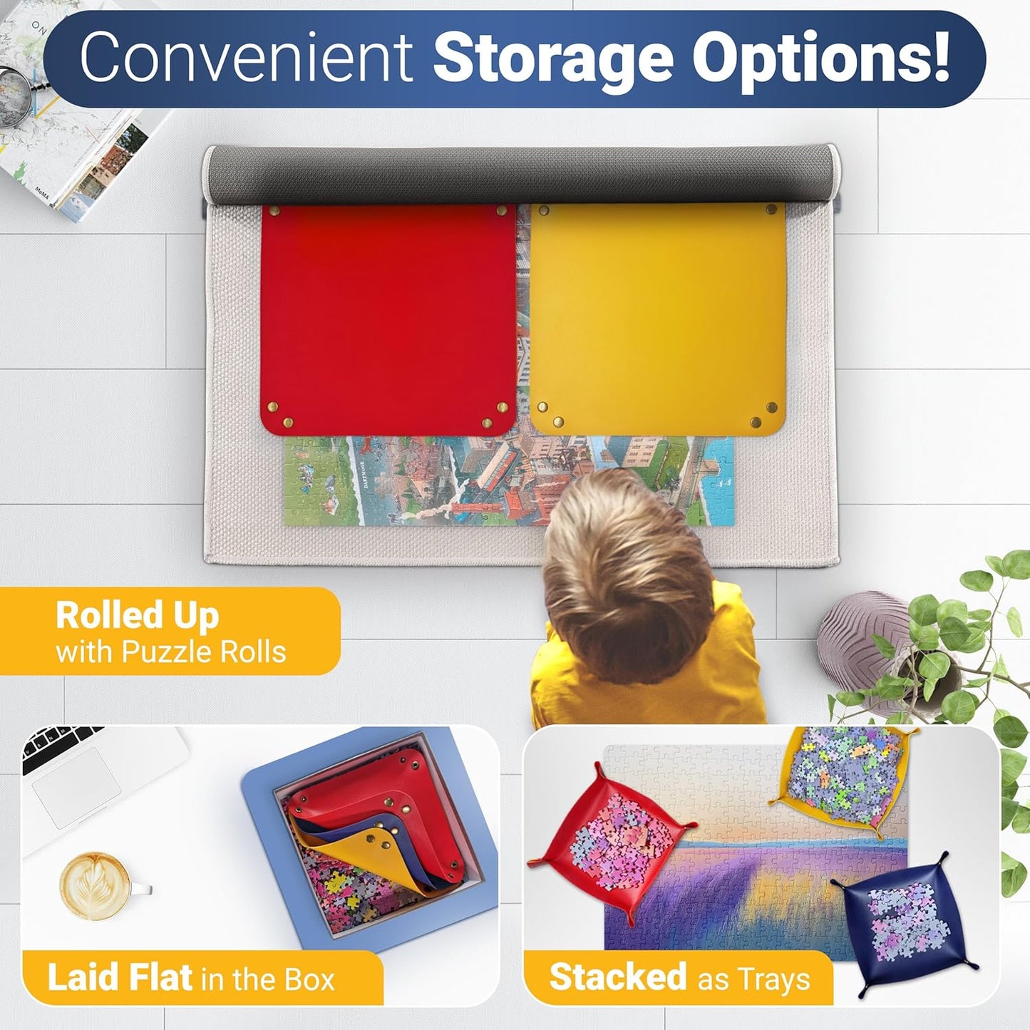 Puzzle Sorting Trays - 3X Large Puzzle Organizer for Sorting 1000 Pieces up to 3000 Pieces, Stackable Jigsaw Accessories for Adults in Red, Yellow and Blue
