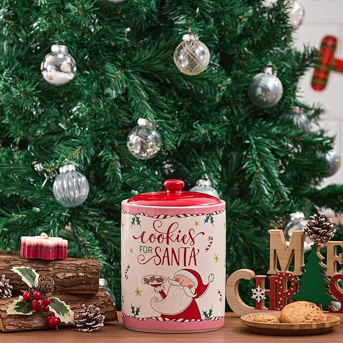 Bico Cartoon Santa Claus Cookies For Santa Ceramic 9 inch Air Tight Storage Jar, Dishwasher Safe, for Christmas Eve