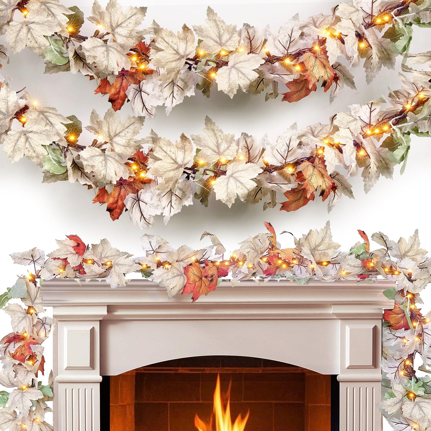 Meknow Fall Decorations - 3 Pack Plug-in Fall Lights, 50 Warm Incandescent Bulbs, UL Certified, Indoor/Outdoor, Model G0501A