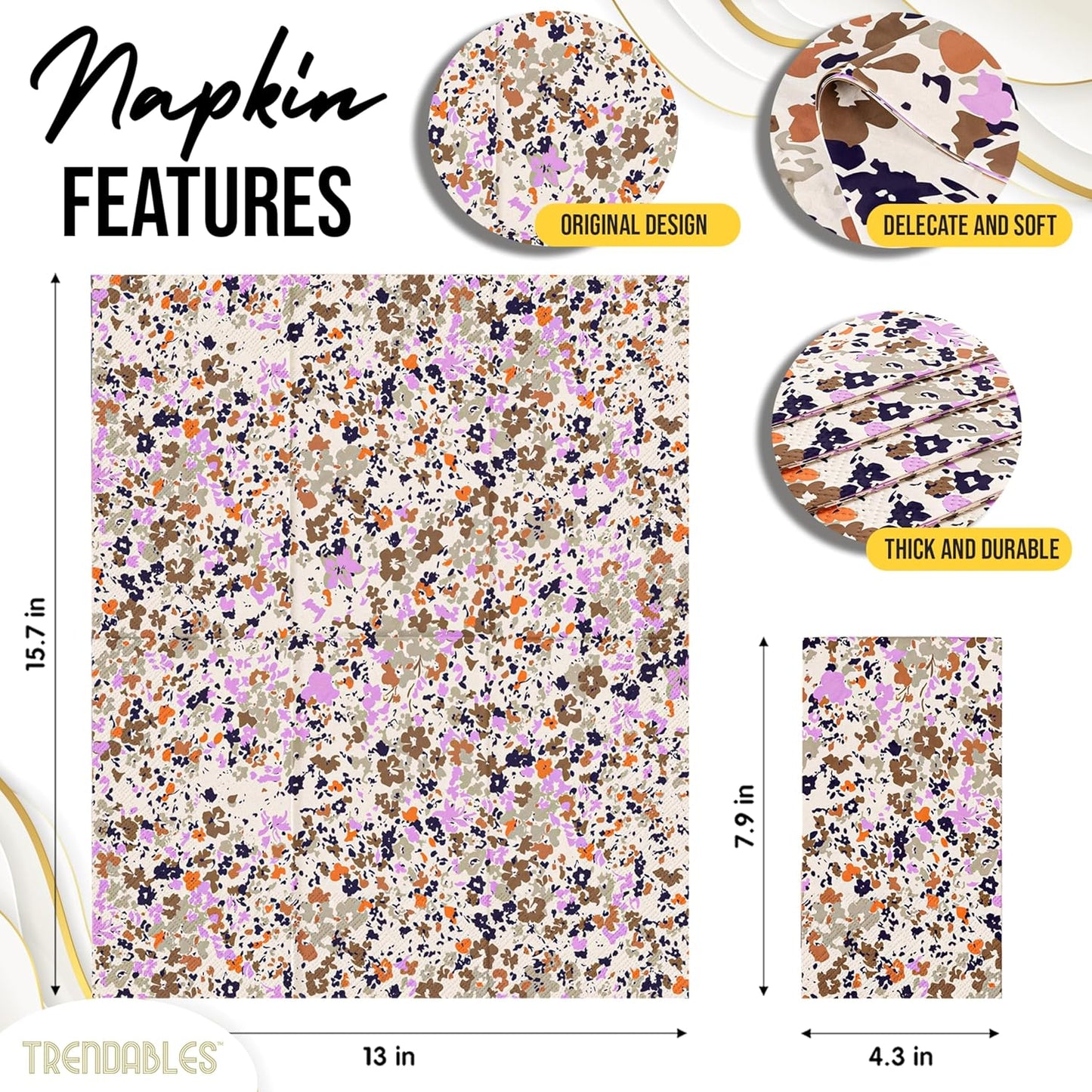 Trendables Floral Napkins for decoupage 200 Pcs 3 Ply floral paper napkins decorative Guest Towels Disposable Bathroom, Flower Design For Tea Party Decorations, Dinners & Weddings