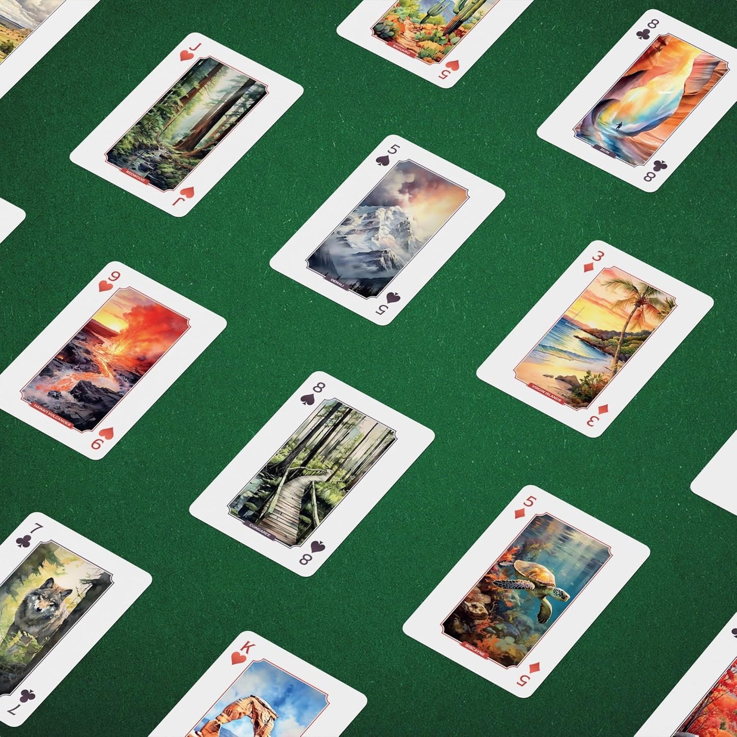 Underdog Games National Parks Themed Playing Cards | 52 Pieces of Stunning Custom Art | Unique Park for Every Card in The Deck