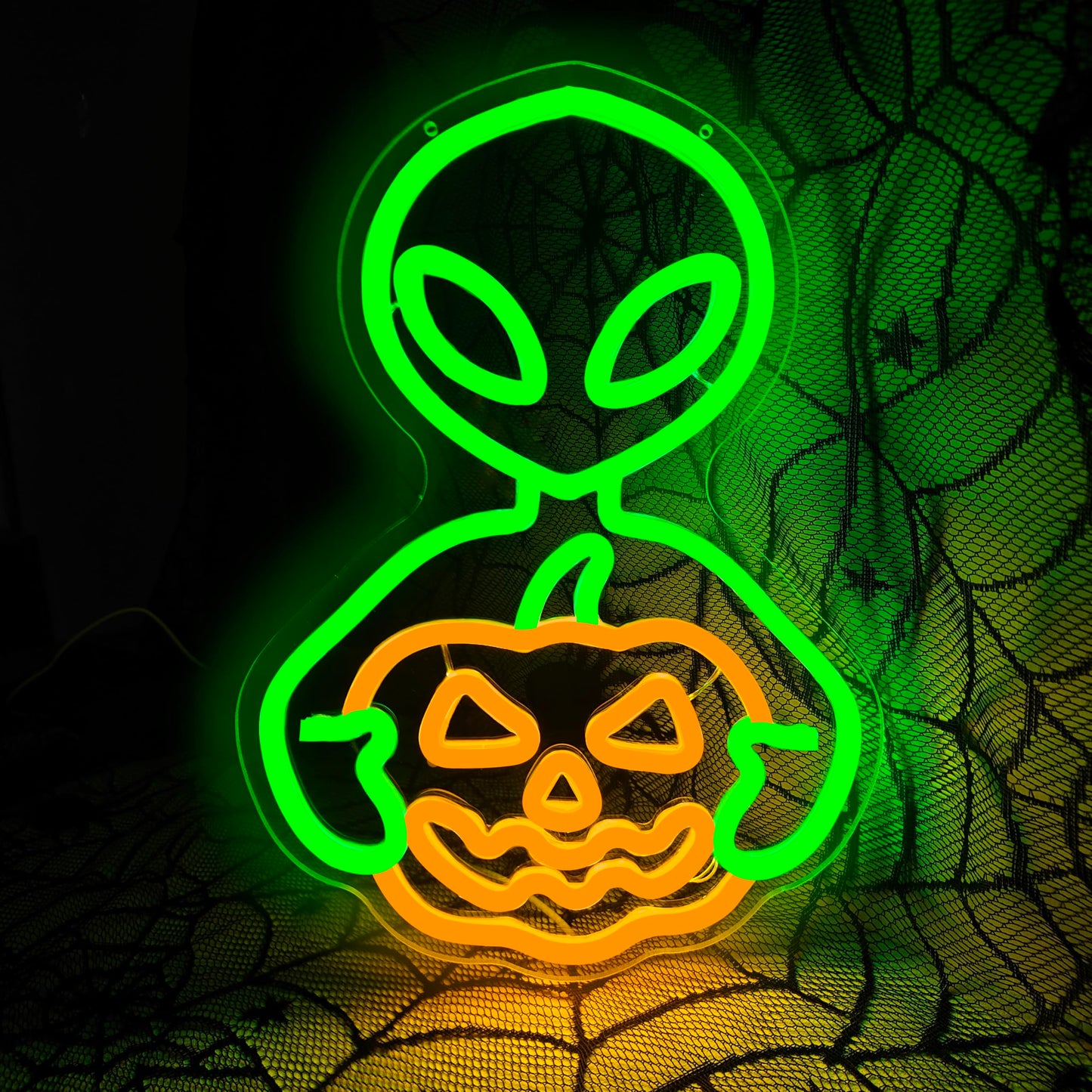 Jeanchrl Alien Pumpkin Neon Sign Halloween Neon Light Sign For Bedroom Usb Powered Pumpkin Led Sign For Wall Decor Adjustable Alien Neon Wall Art Gifts For Friends Kids Halloween Decorations
