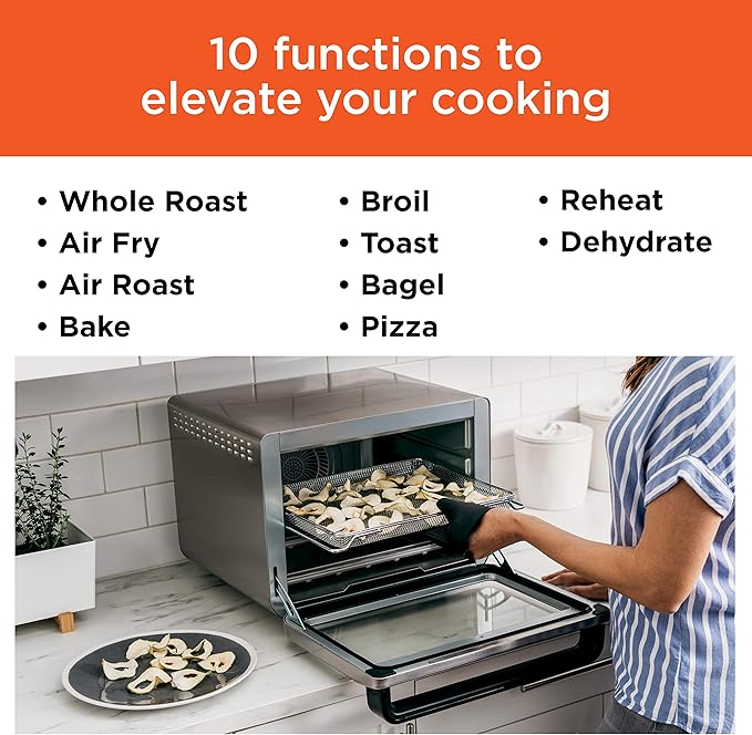 Ninja DT201 Foodi 10-in-1 XL Pro Air Fry Digital Countertop Convection Toaster Oven with Dehydrate and Reheat, 1800 Watts, Stainless Steel Finish, Silver