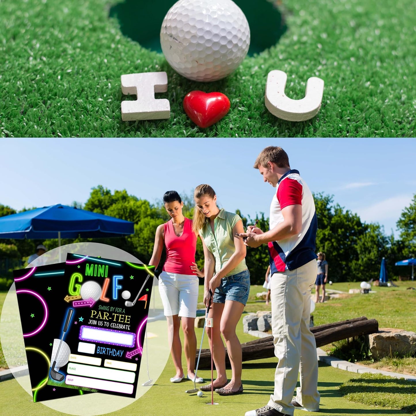 Golf Birthday Invitations for Boys Girls, 20 Invitation Cards with Envelopes, Neon Glow Invites for Party Decorations Favor Supplies - A28