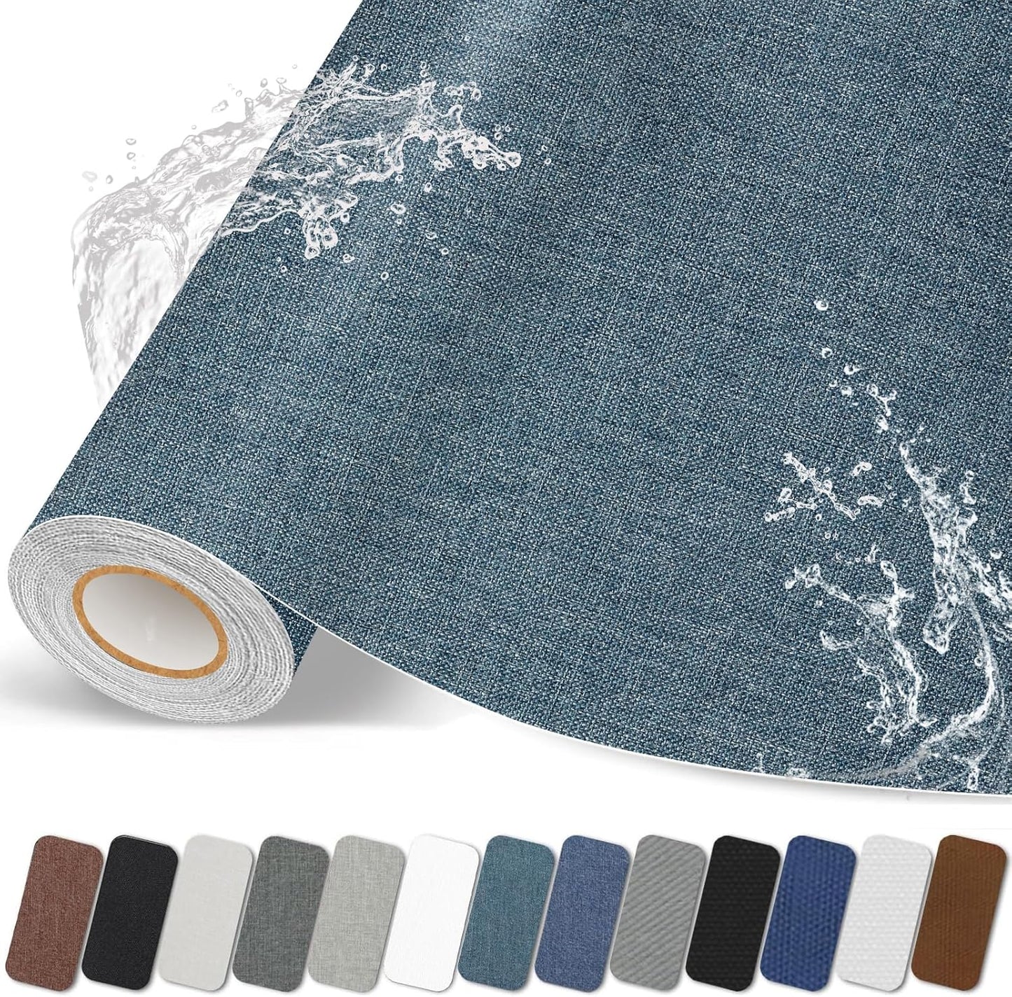 Fabric Repair Patches, Linen Self-Adhesive Fabric Repair Tape, Strong Sticky Linen Patch for Sofas, Tote Bags, Clothing, Car Seats, Furniture（Blue Gray, 3.5X79 inch）