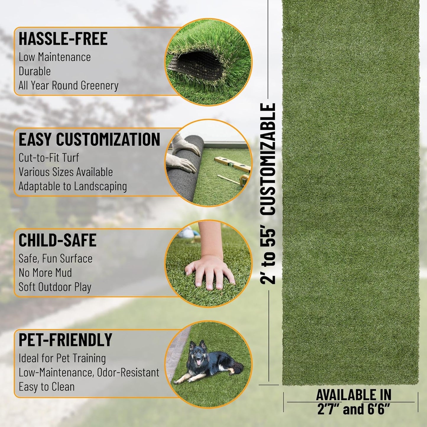Ottomanson 6'6" x 7' Artificial Faux Grass Rug - Realistic Turf with UV Protection - Perforated for Easy Drainage - Durable, Hose-Off Synthetic Lawn Carpet for Indoor & Outdoor Use, Green
