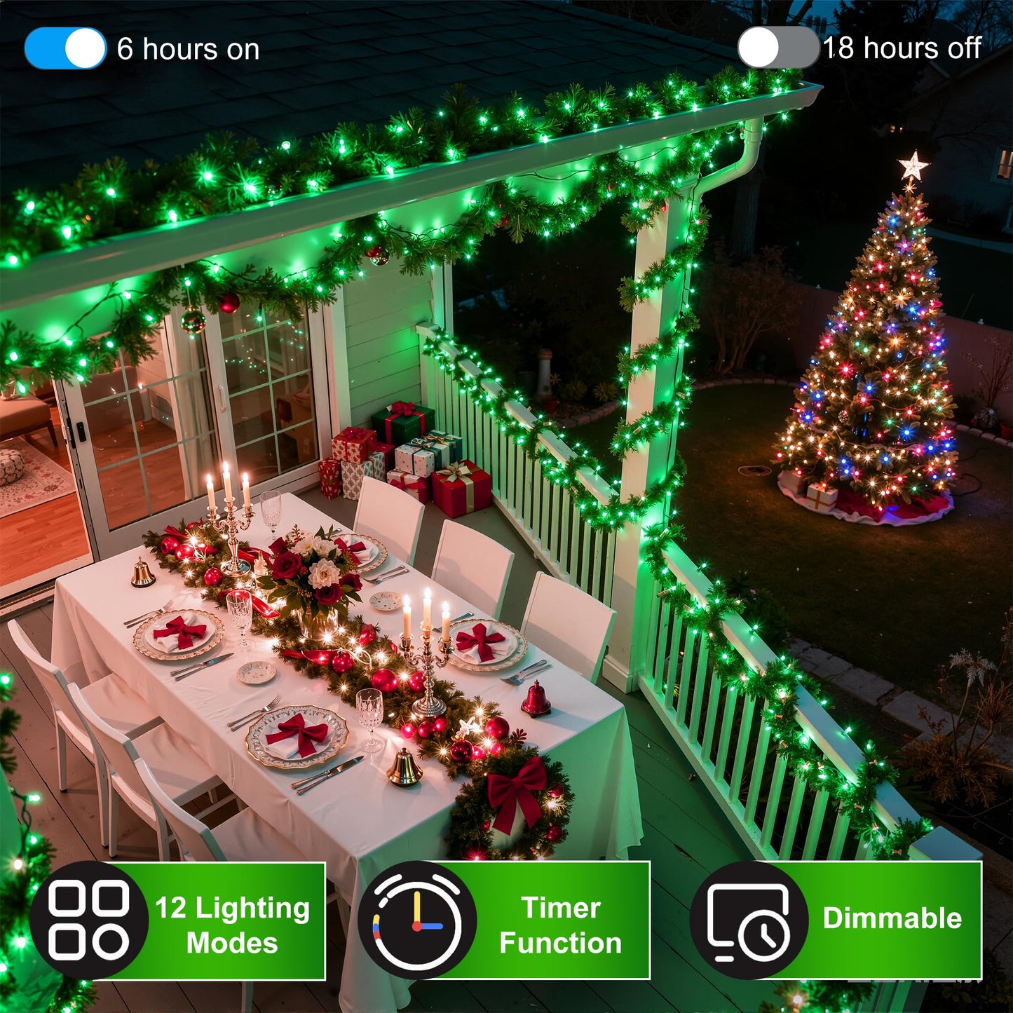 350Led Christmas Lights Indoor Outdoor  90Ft 12 Modes Green Led String Lights With Timer Dimmable  Waterproof Christmas Tree Lights For Xmas Patio Yard Fence Balcony Garden Party Decor Green
