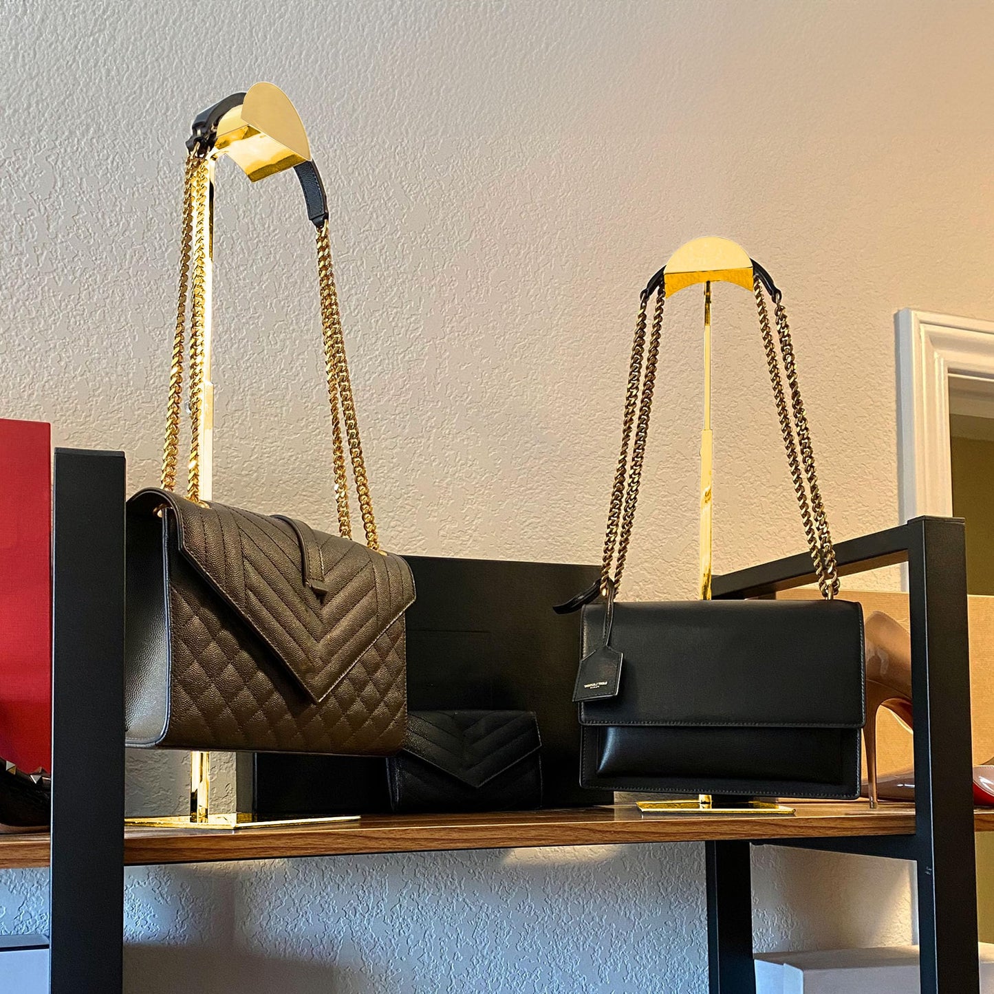 Royxen 3 Pack Purse Holder, Purse Display Stand with Adjustable Height, Bag Stands for Display, Stainless Steel Purse Rack for Bags Organizer (Gold)