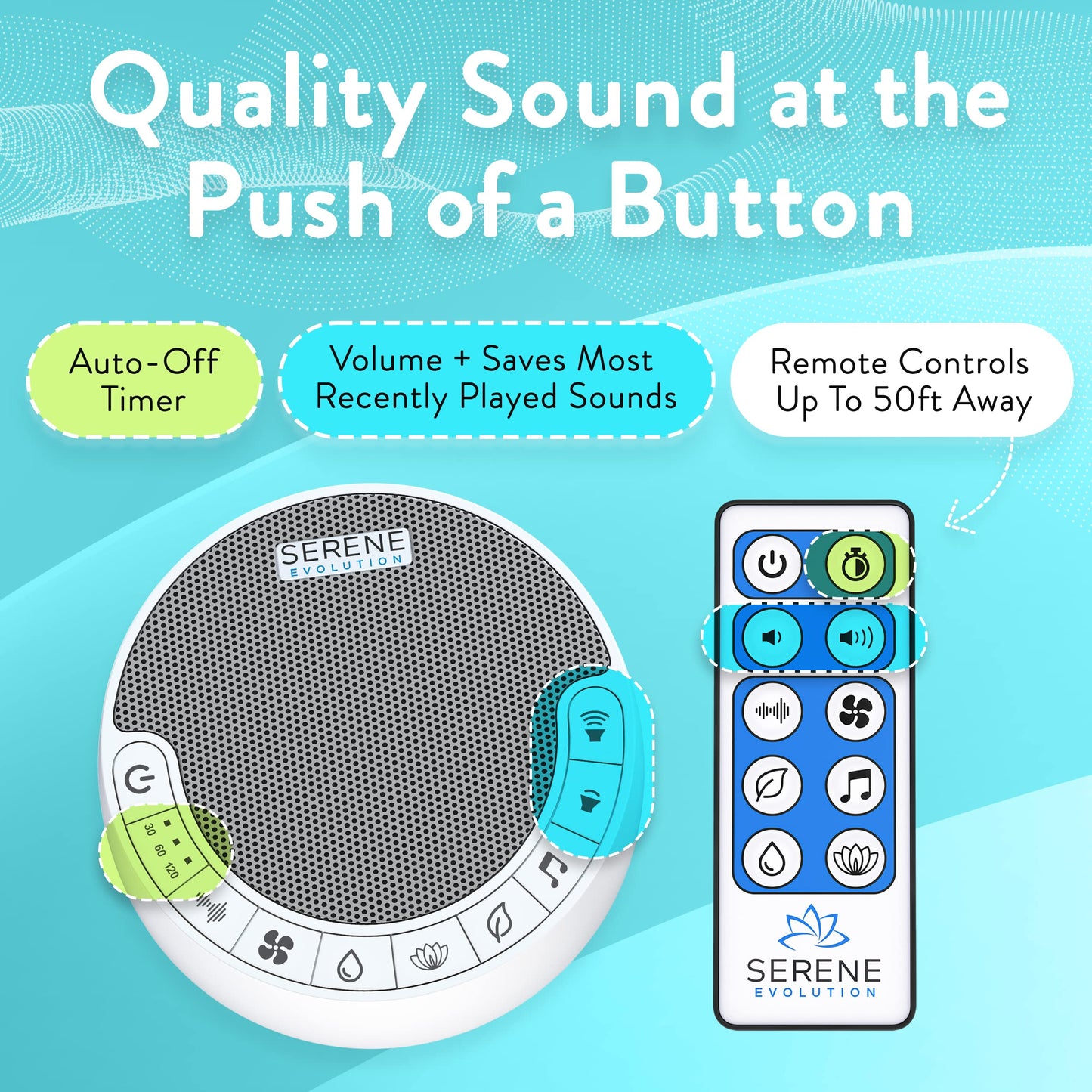 Serene Evolution White Noise Sound Machine with Remote Control - 70 Sound Options for Sleeping Adults and Babies - White Noise Machine for Office Privacy, Noise Canceling with Ocean and Rain Sounds