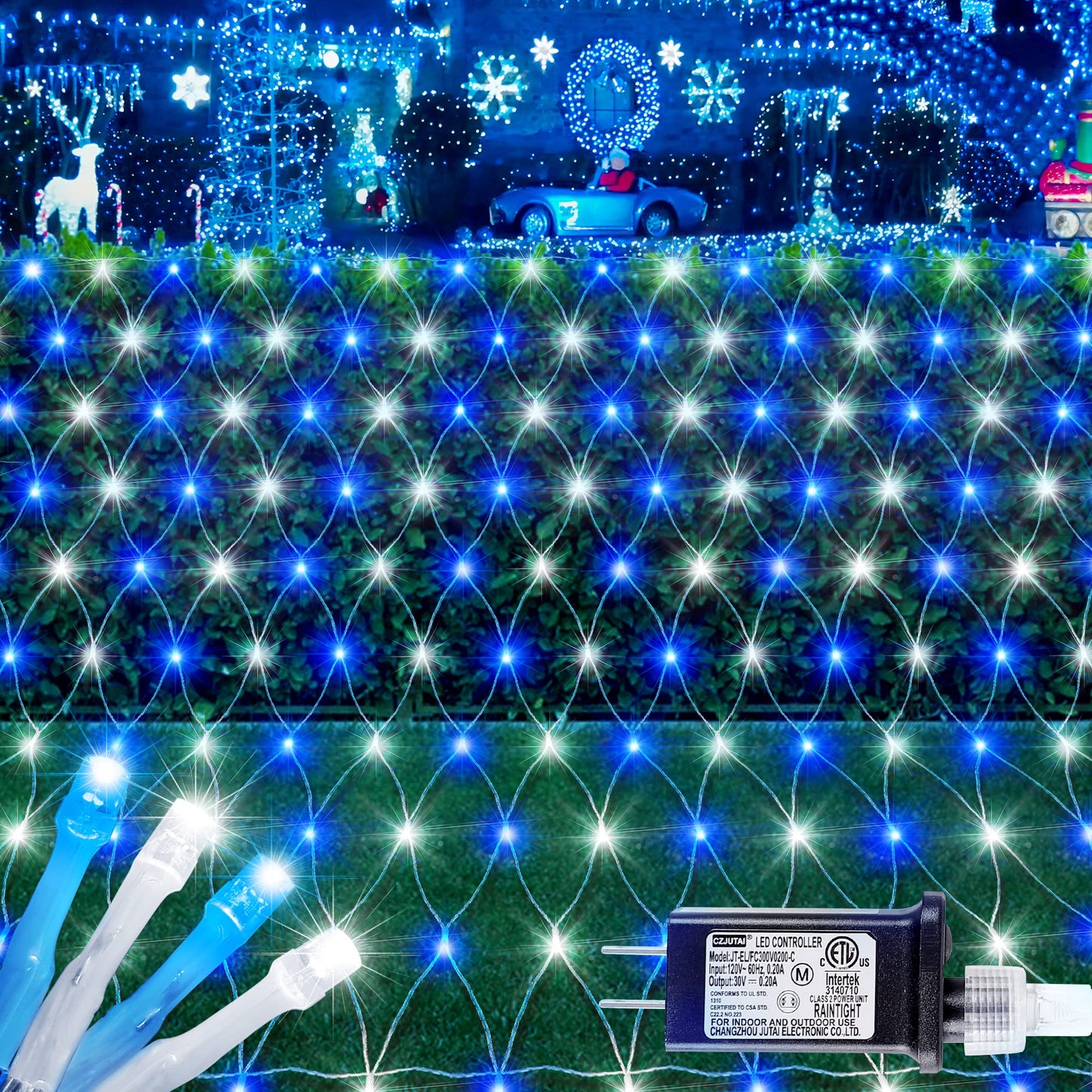 Heyfuni 192 Led Net Lights – Waterproof Blue White Mesh Lights, 8 Modes, 9.8Ft X 6.6Ft, Model Qx-U-O-N-192-Bw