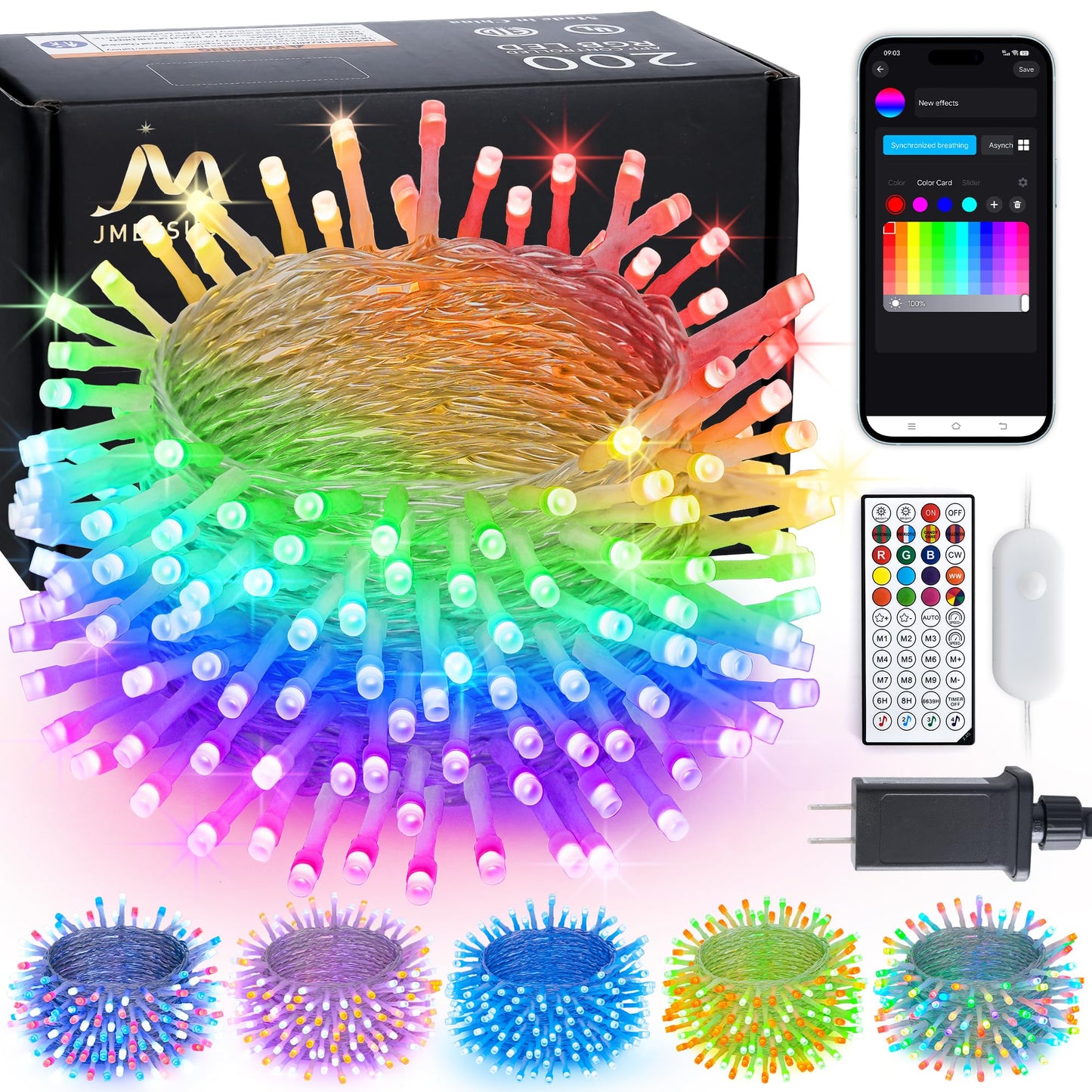 Jmexsuss 200 Led Rgb String Light Outdoor Indoor  Christmas Lights Outdoor Clear Wire Christmas Lights Plug In For Bedroom Tree Room Party Birthday Decorations