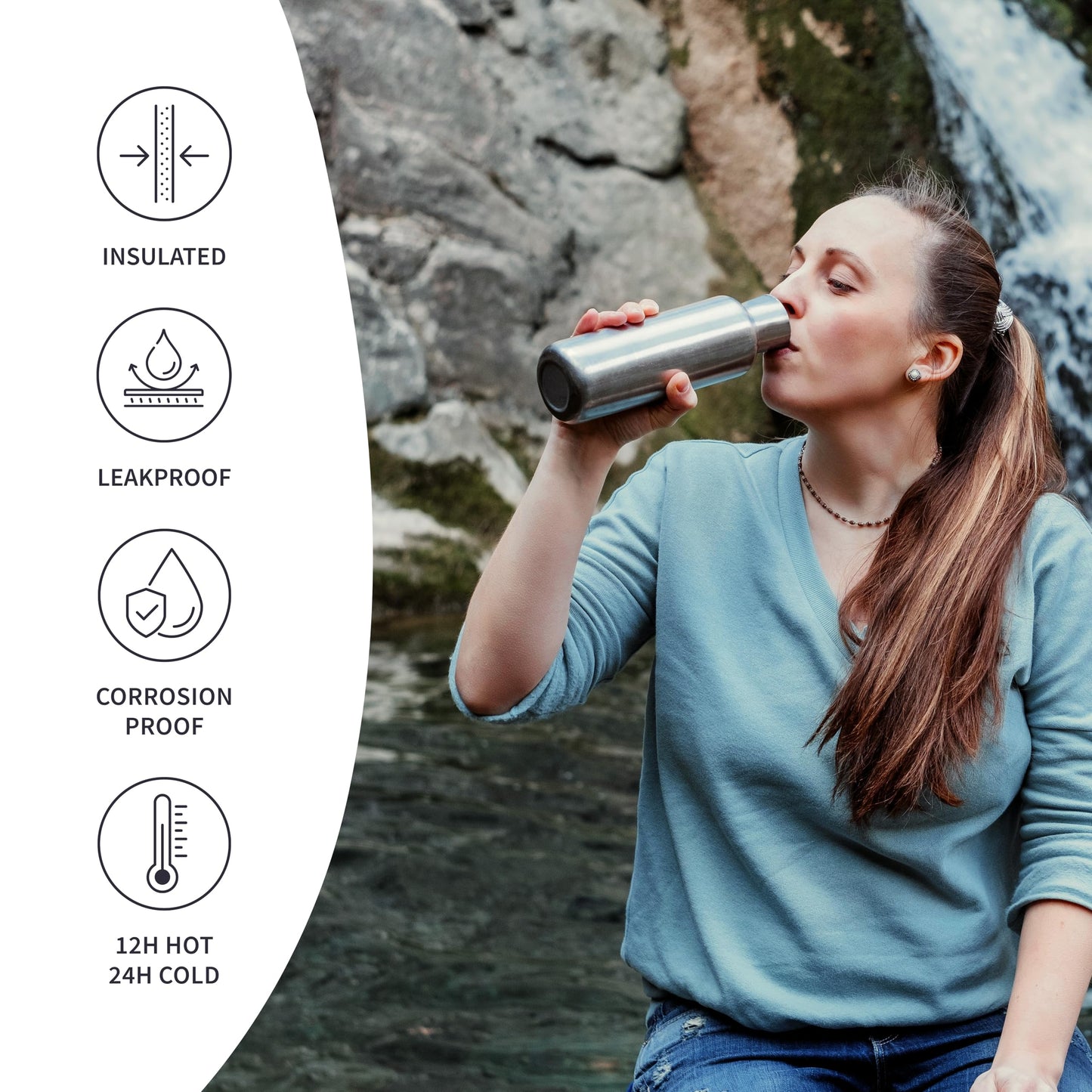 Bambaw Insulated Water Bottle 24oz | Stainless Steel Water Bottle | Insulated Water Bottles | Travel Water Bottle | Metal Water Bottle | Large Water Bottle | Reusable Water Bottle 750 ml