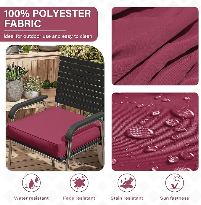 Patio Chair Cushions 22 X 22 X 4 Inch Waterproof Outdoor Seat Cushions for Patio Furniture, Outdoor Sofa Couch Pads with Ties & Handle, Set of 2, Fuchsiared