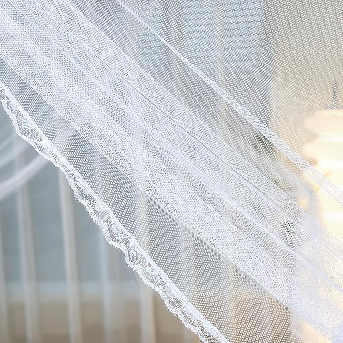 Bed Canopy, Princess Bed Curtain Net for Girls & Adults，Three-Doors Rectangle Lace Dome Netting (White, King)