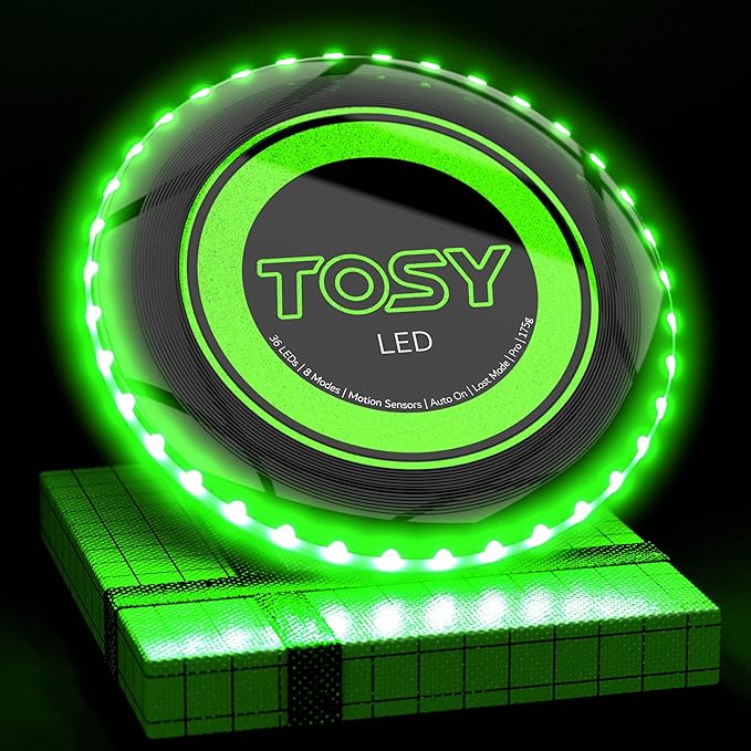 TOSY Bundle of 3-2X Green + Red - Flying Disc 36 LEDs, Super Bright, Smart Modes, Auto Light Up, Rechargeable, Cool Fun Christmas, Birthday & Camping Gift for Men/Boys/Teens/Kids, 175g Frisbee