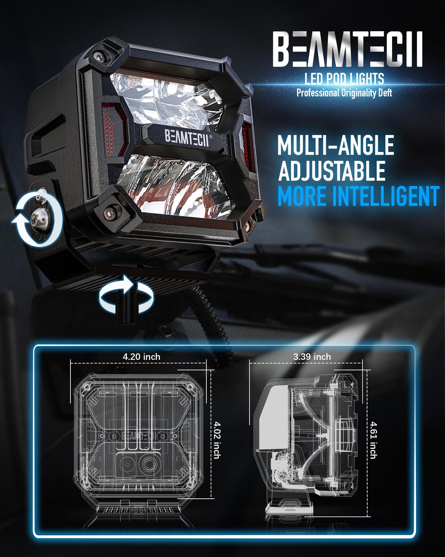BEAMTECH LED Pods 4 Inch 120W 14400LM White Spot Beam Work Light with Wiring Harness Driving Off Road Lights for Truck SUV ATV UTV