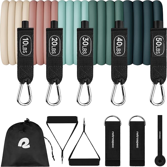 Retrospec Train Resistance Bands Set for Working Out - 5 Stackable Bands, Handles & Door Anchor - Portable Fitness Equipme...