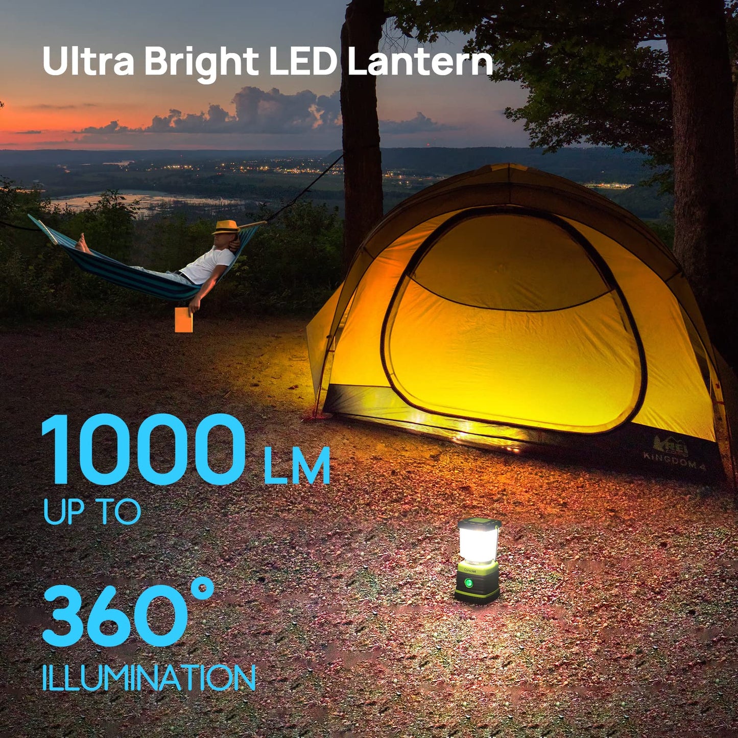 Consciot LED Camping Lantern 1000LM, 4 Light Modes, 4400mAh Power Bank, IPX4 Waterproof, Light Green, Model AOL002-US-V1, 2