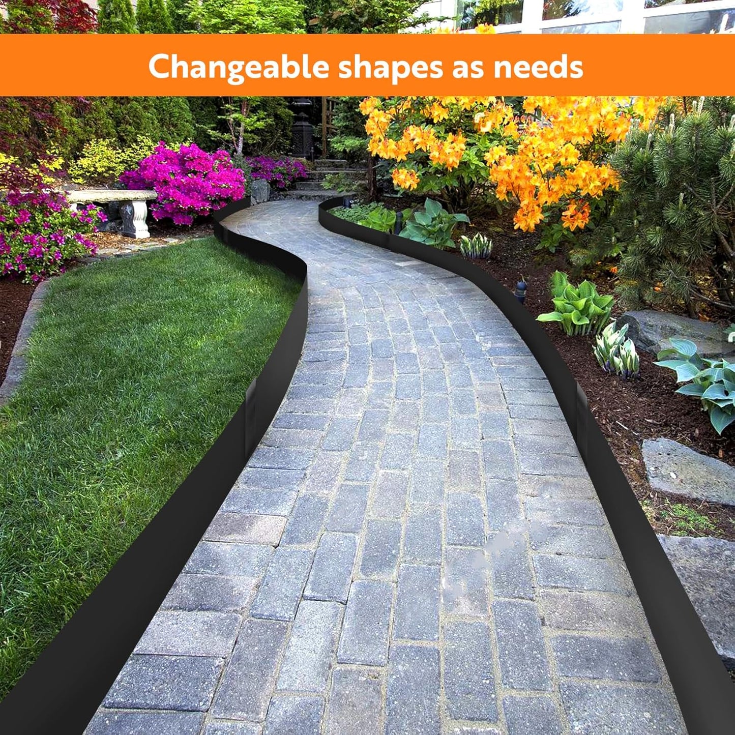 Steel Landscape Edging 40" Lx6 H, 6pcs Metal Landscape Edging with 7 Stakes, 20Ft Easy-to-Install Garden Edging for Flexible Bend, No-Dig Lawn Edging Border for Yard Pathway Forestry, Black