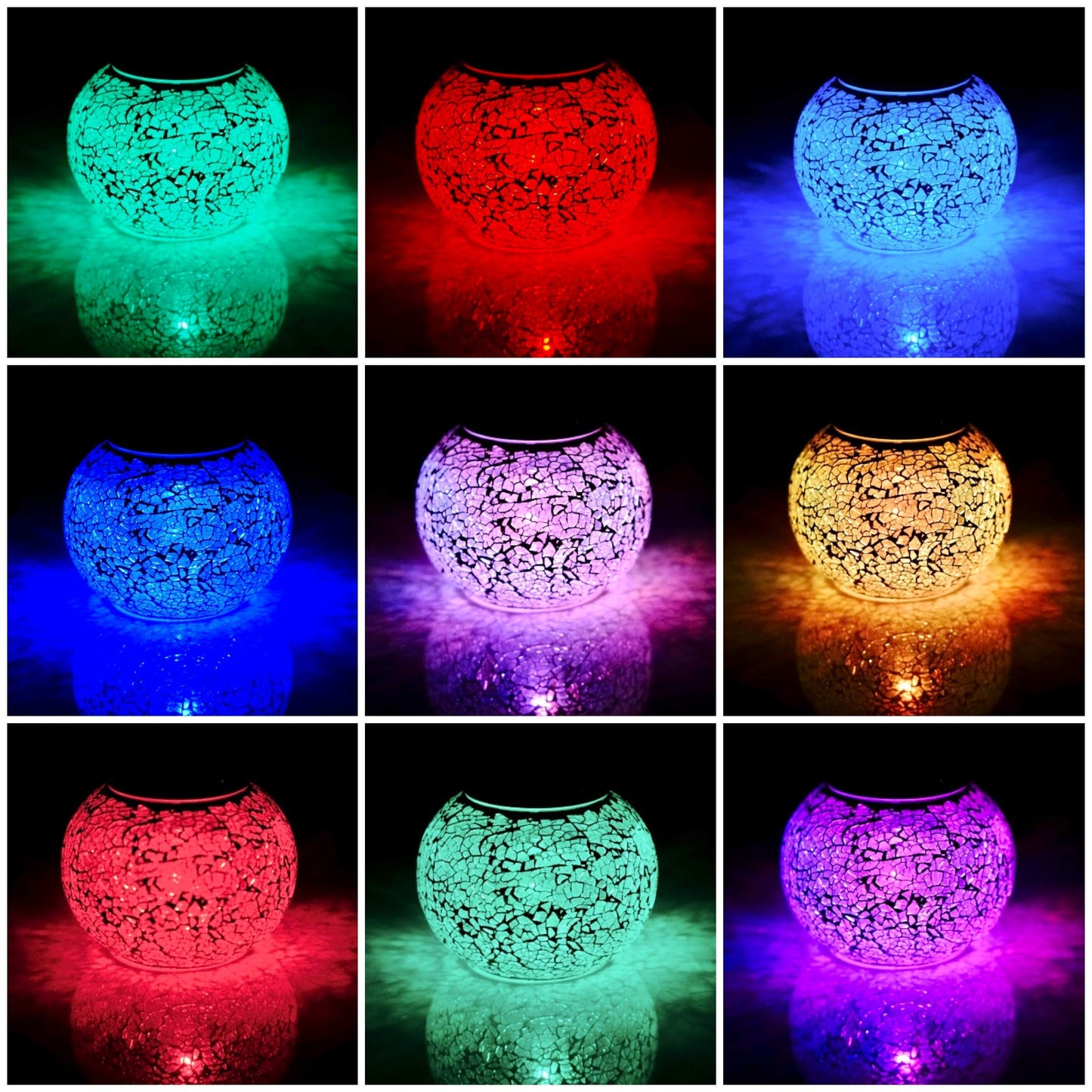 SmilingTown Solar Powered Mosaic Table Lamp - Waterproof LED Night Light,  le Glass, White, Model B07H24K7GX