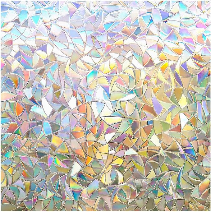 rabbitgoo Window Privacy Film Rainbow Film Decorative Window Sticker, 3D Static Stained Glass Cling Tint for Home Heat Control Non-Adhesive, 23.6 x 157.4 inches