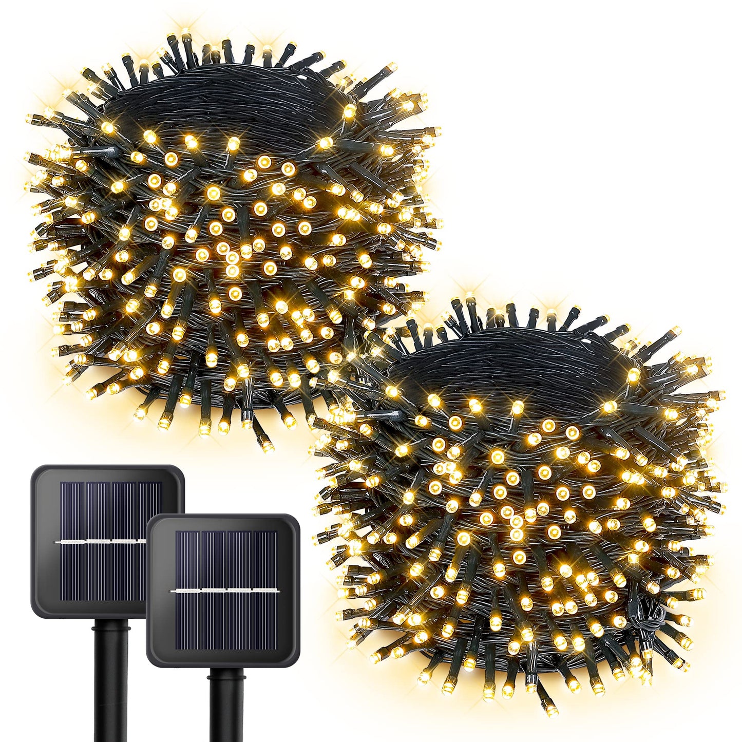woohaha Solar String Lights 100LED 39ft Waterproof Warm White 8 Modes for Gardens, Weddings, Parties, and Outdoors