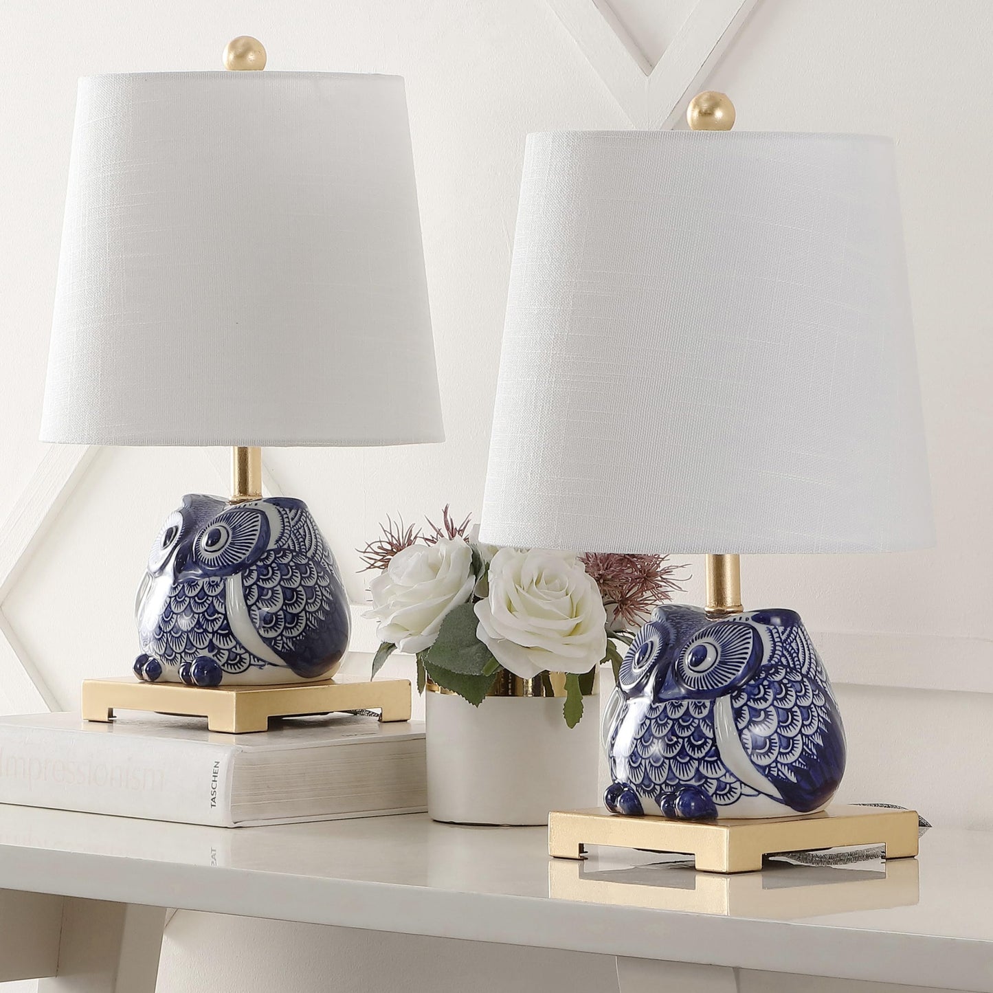 Jonathan Y Justina 16 Ceramic Mini Table Lamp Set Of 2 - Blue/White For Bedroom, Living Room, Office, College Dorm