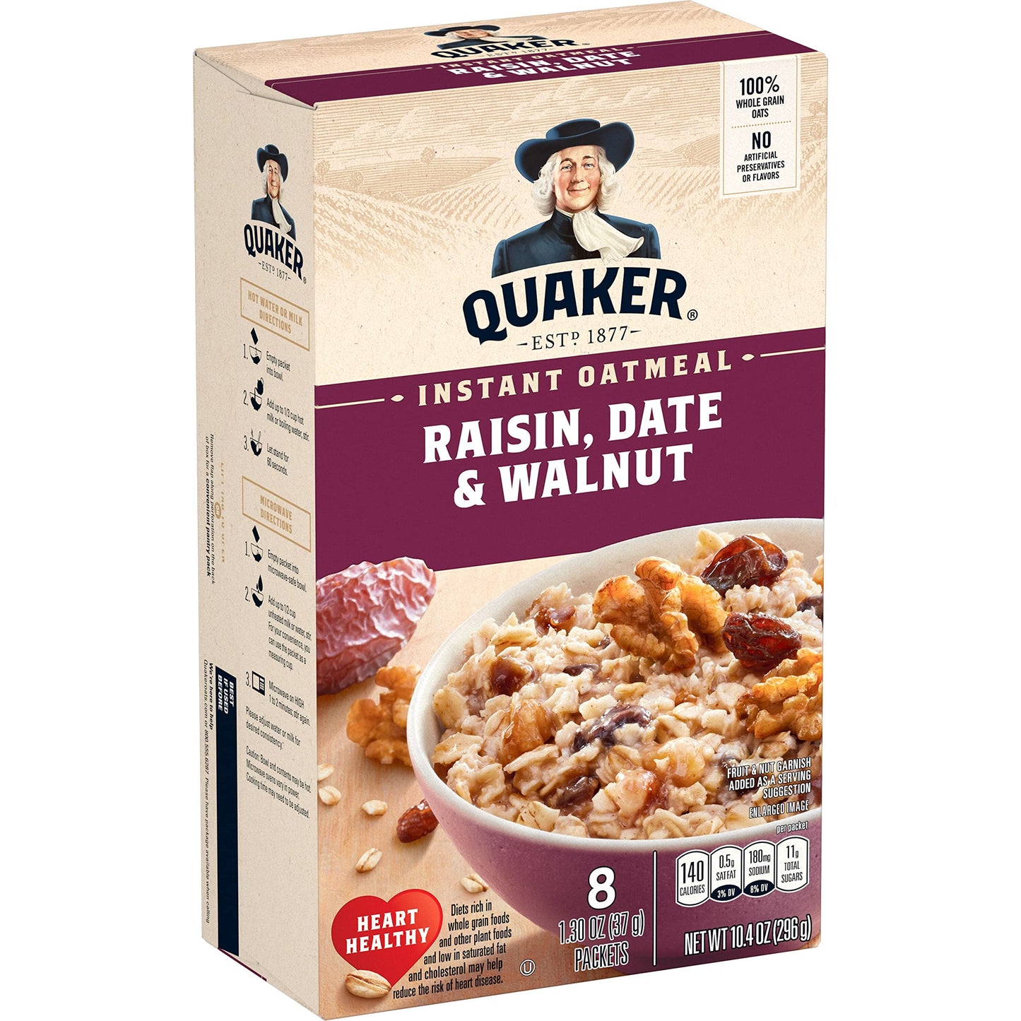 Quaker Instant Oatmeal, Raisin Date & Walnut, 8 Packets