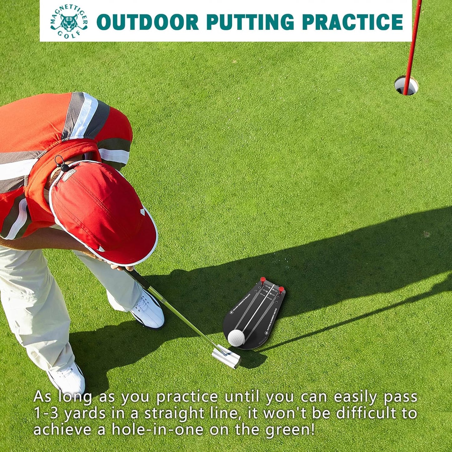 Putting Alignment Aid Pad, 1-3 Yards Putter Trainer for Quick Putting Improvement, Indoor/Outdoor Golf Practice Equipment, Gift Accessories