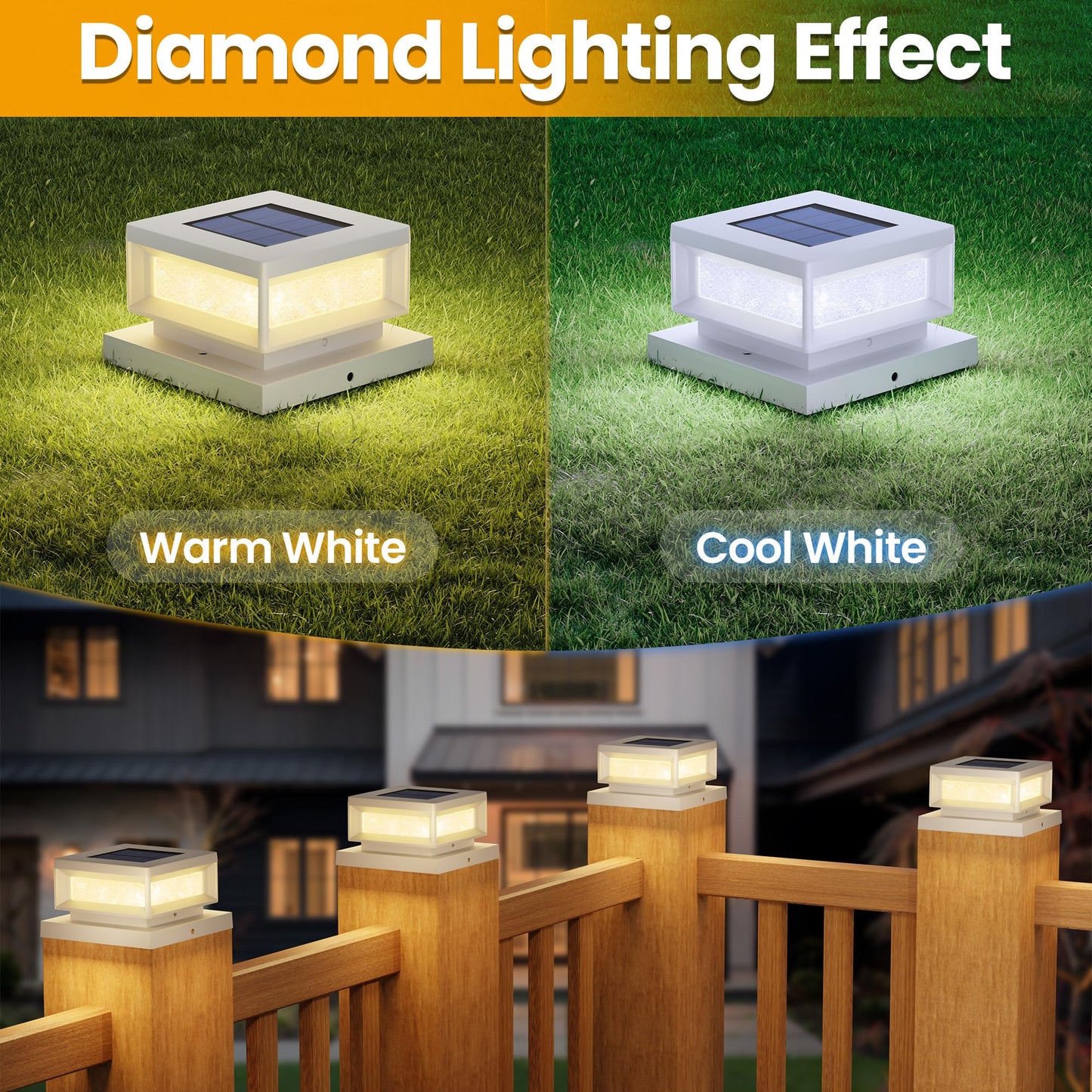 Mlambert 12 Pack Solar Post Cap Lights Outdoor  Waterproof Deck Fence Post Light For 4X4 Wood/Vinyl Posts  6X6 Wooden Posts  Cool/Warm Lighting  White