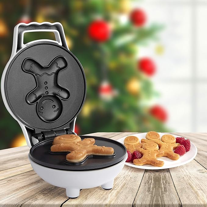 Gingerbread Man Mini Waffle Maker- Make this Christmas Special for Kids w Festive 4" Waffler Iron, Electric Nonstick Breakfast Appliance for Xmas Holiday Season, Fun Gift or Dessert, Stocking Stuffer