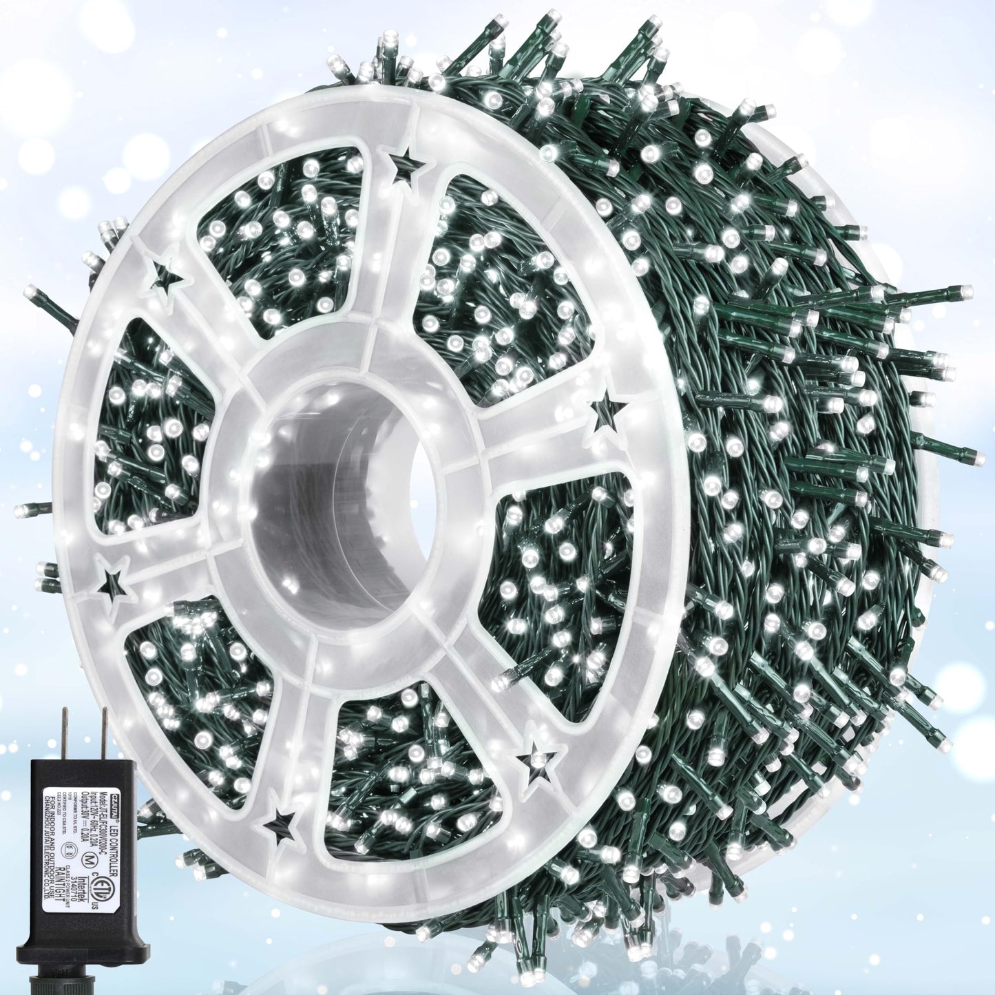 weillsnow 500 LED Christmas Lights, Waterproof, 164FT, White, Model HB-500COI, Indoor Outdoor Decoration
