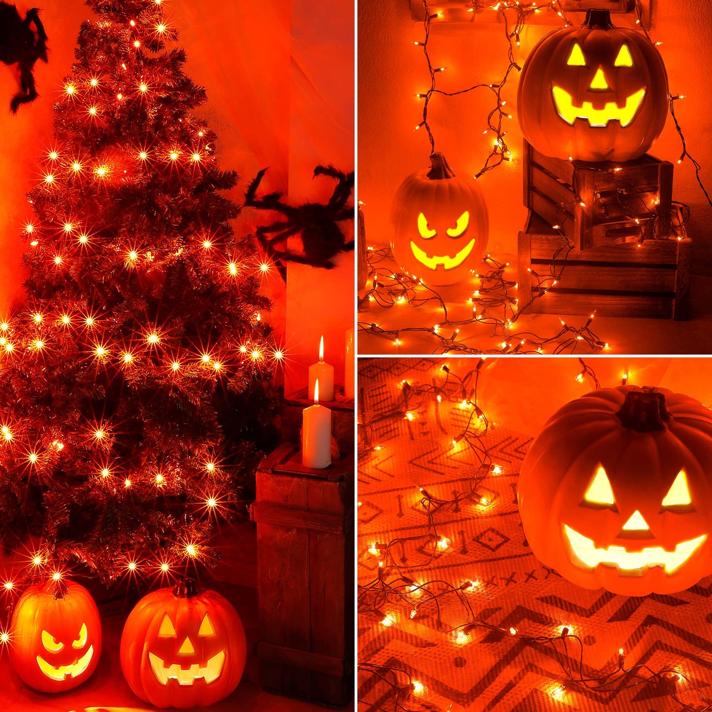 Woohaha Outdoor Halloween Lights, 2Pack 50L Orange Incandescent String Lights, 13Ft 50 Leds, Green Wire, Perfect For Patio And Party Decor