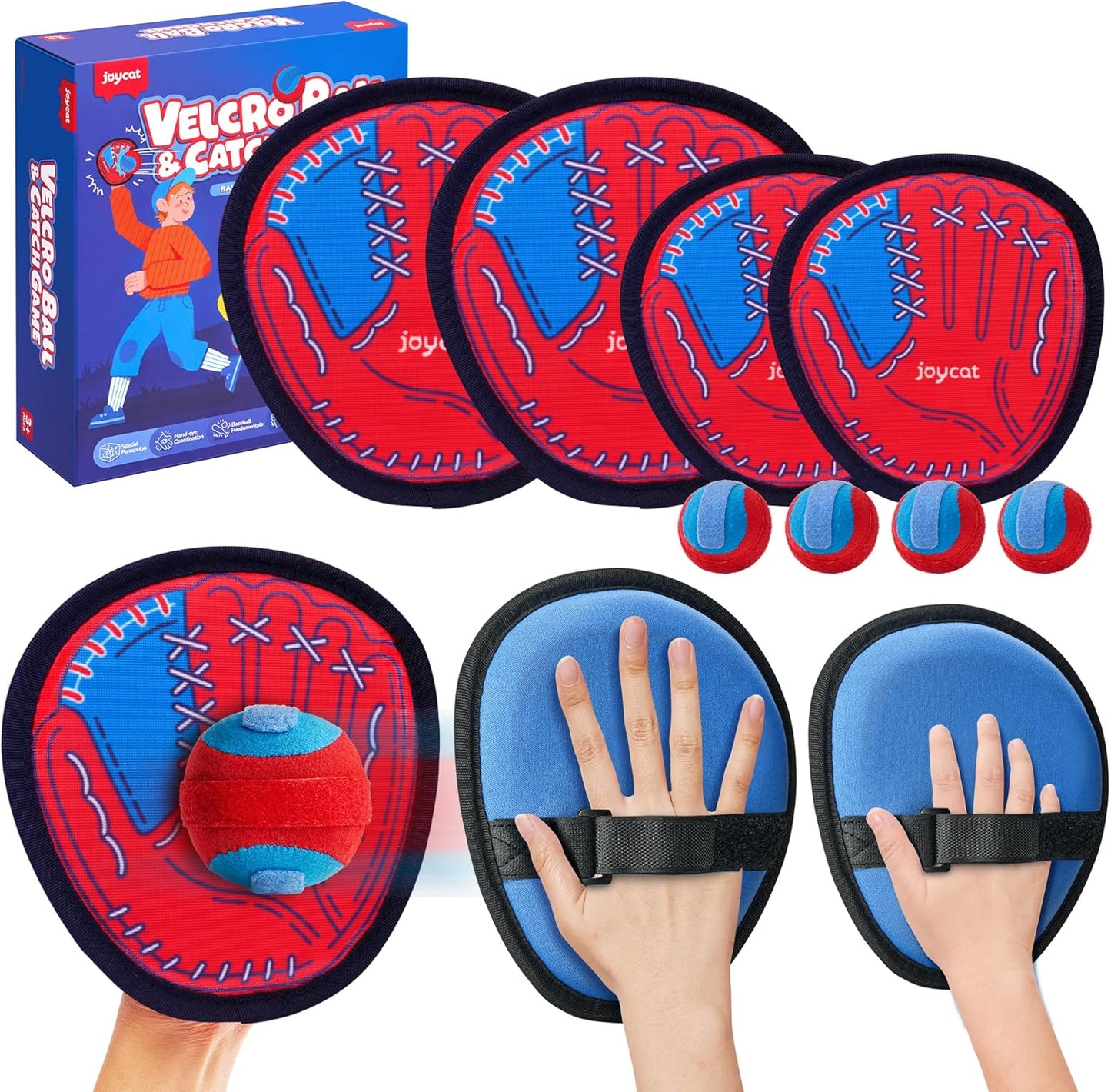JoyCat Toss and Catch Ball Game Set,Toddler Baseball Training Glove,Beach Toys Yard Games,Kids Outdoor Games for Adults and Family (2 Kids 2 Adult Paddles 4 Balls)