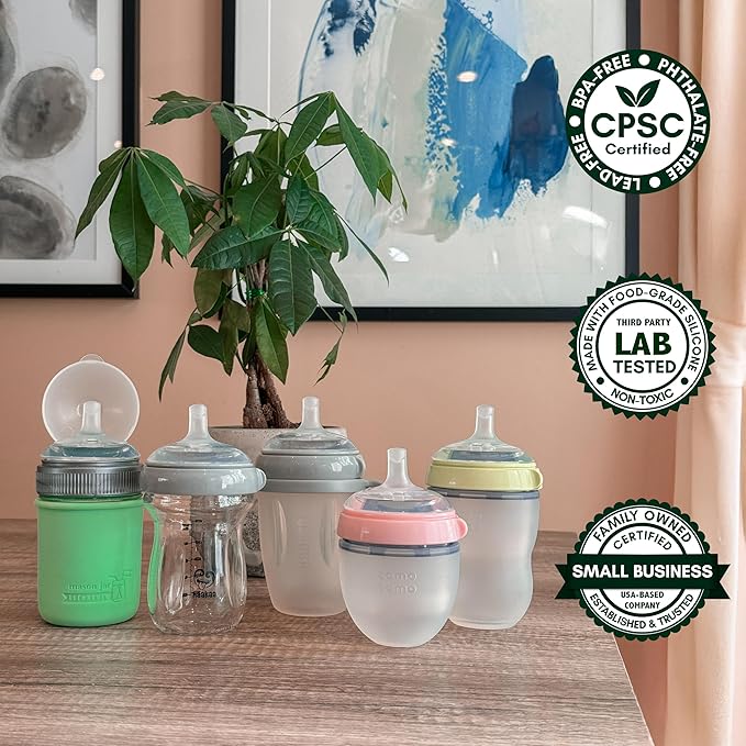 Straw Top Nipples for Comotomo Baby Bottles and Mason Glass and haakaa Natural Glass Baby Bottles, 4-Pack, Food Grade Silicone, Soft Spout, BPA-Free, Spill-Proof, Convert to Straw Cup, 4+ Months