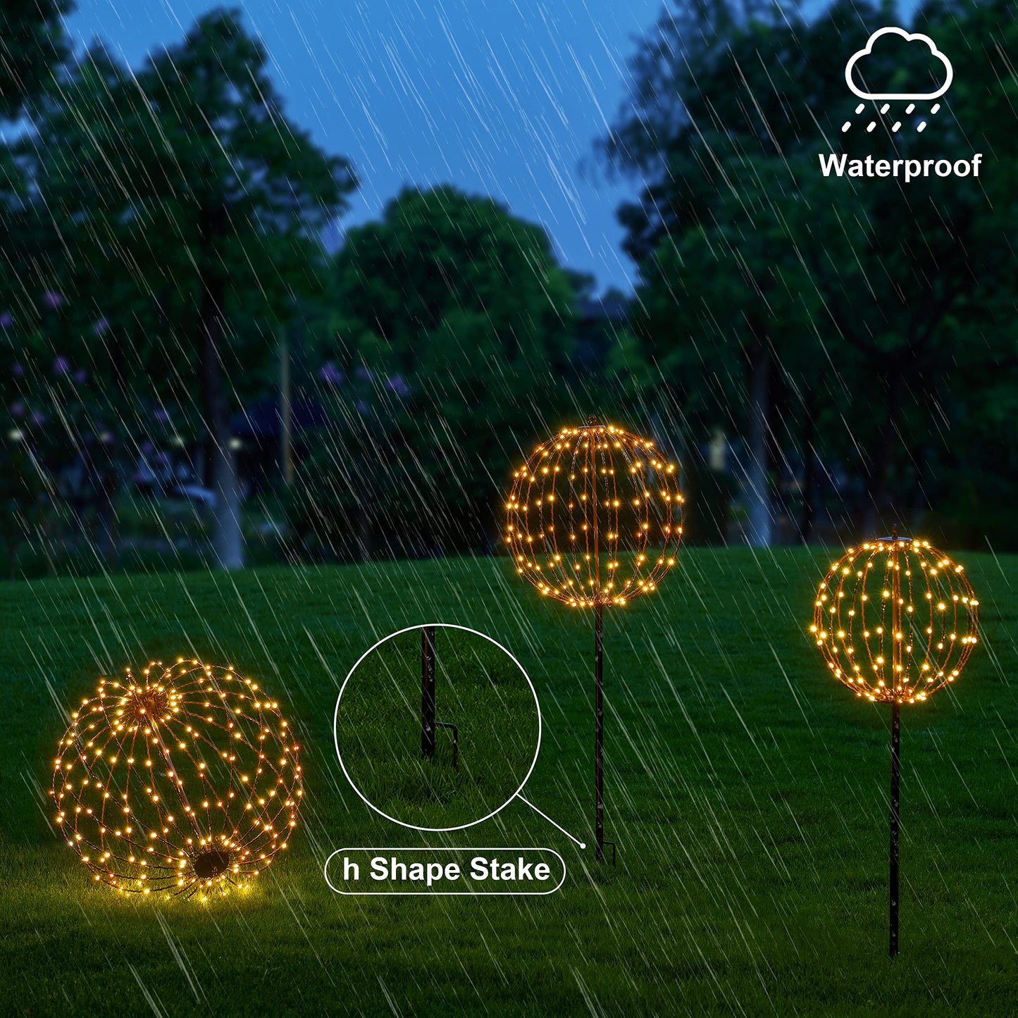 Lightshare 10In 48Led Light Ball Yard Decoration Pathway Lights Sphere Light With Fold Flat Metal Frame Indoor Outdoor Waterproof Garden Lights  Brown Frame / Warm White Lights  10