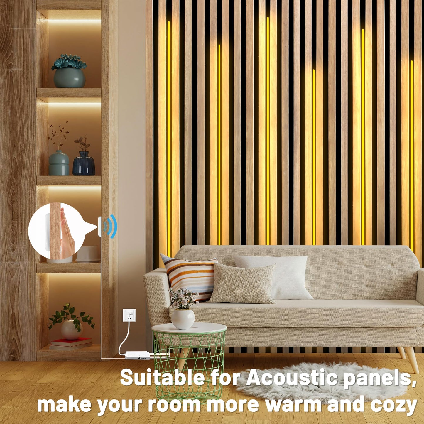 Lichaser 9.84Ft Cob Led Strip Light  6 Rolls Of 3000K Flexible Cob Led For Acoustic Panel And Wood Slat Wall Panels Parallel With Dimmable Touch Sensor Switch  Cuttable For Wood Slat Lighting  Shelf