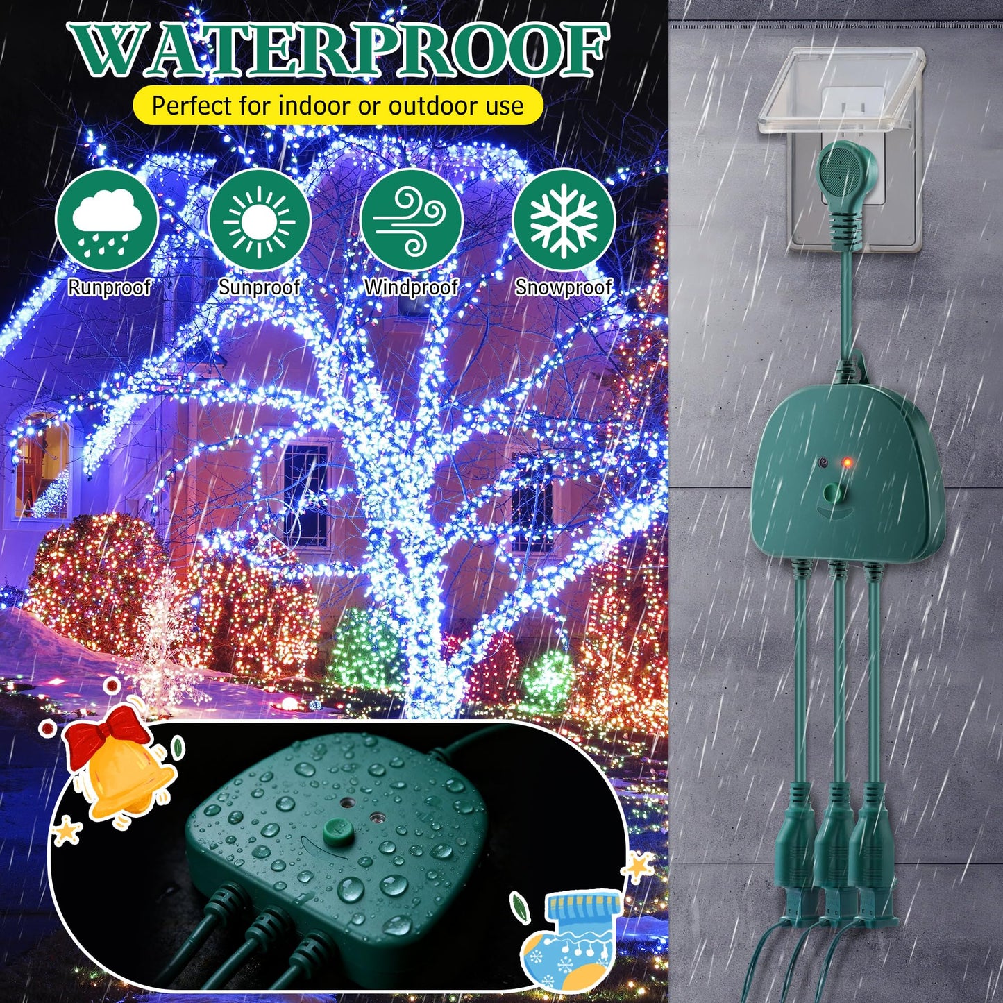 Gulfmew Christmas Light Controller With Remote  Create Dazzling Lighting Displays With Multiple Functions  Timer  Dusk To Dawn Sensor  Adjust Speed For Holiday Xmas Lights(3 Channel  14 Functions)