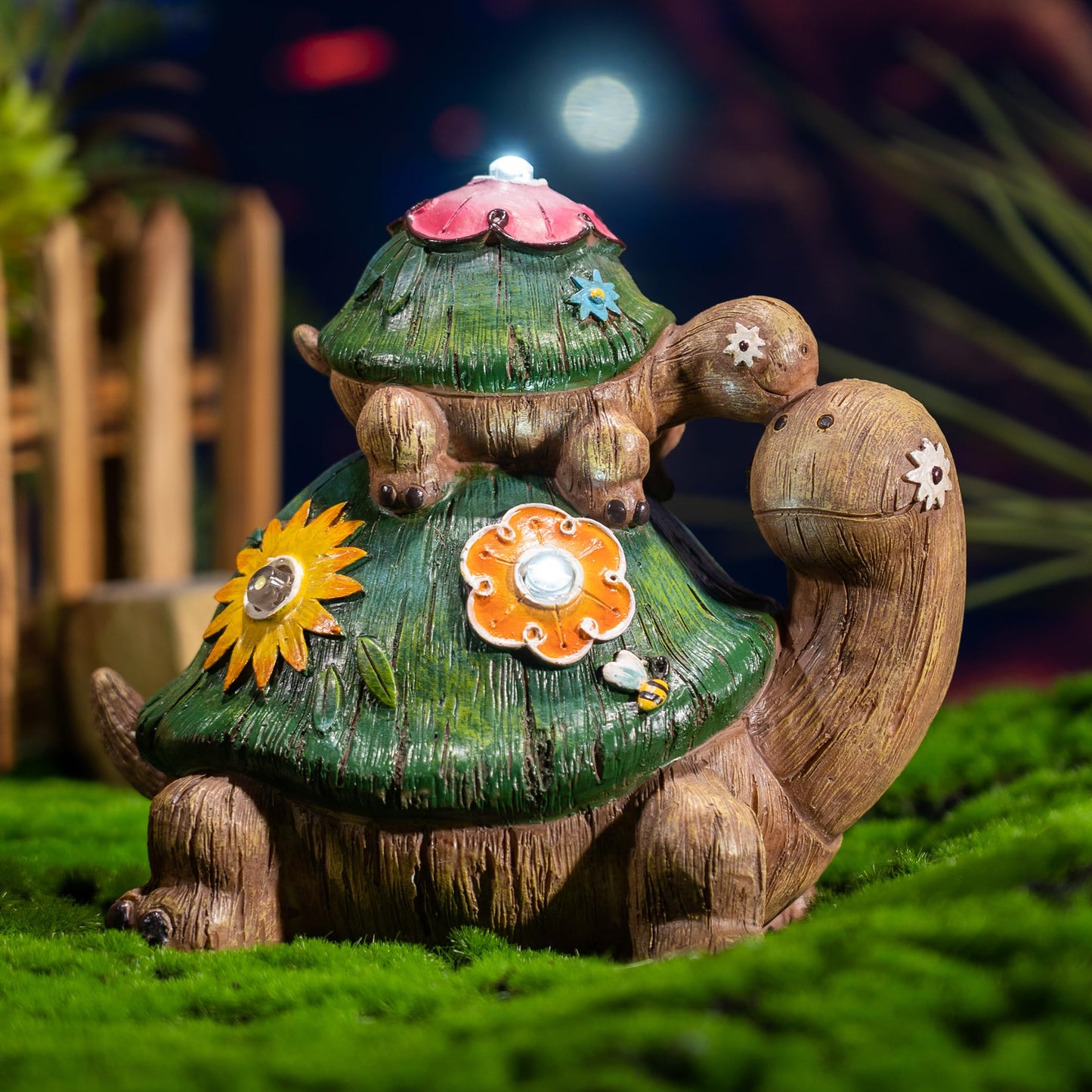 TERESAS COLLECTIONS Turtles Garden Decor, Waterproof Resin Statue, Medium Size, Green, Solar Light